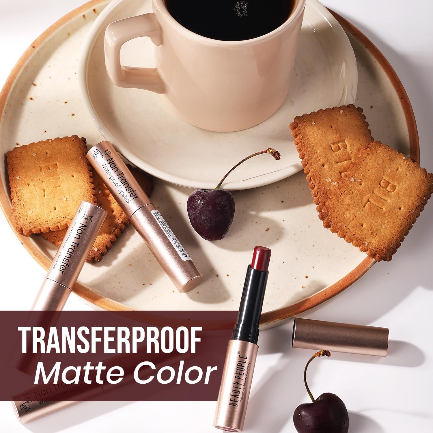 Beauty People Non-transfer Lipstick, Moisturises & Hydrates, 24 Hr Colour Stay, Velvety Matte Finish, Longlasting, Waterproof, Smudgeproof, With Squalene, Scarlet Flame, 3 gm (BP-15-Blush Nude)