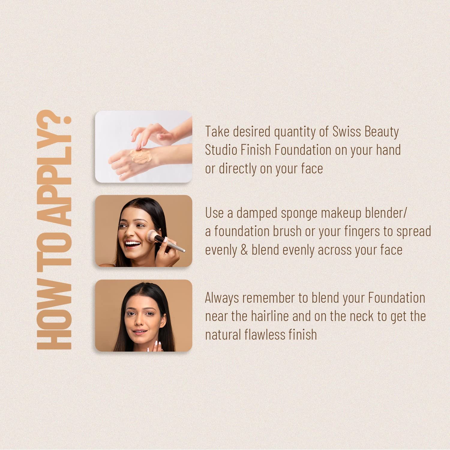 Swiss Beauty Full coverage Foundation Studio Finish, Face Makeup, Shade- Natural Beige, 30ml - Image 5
