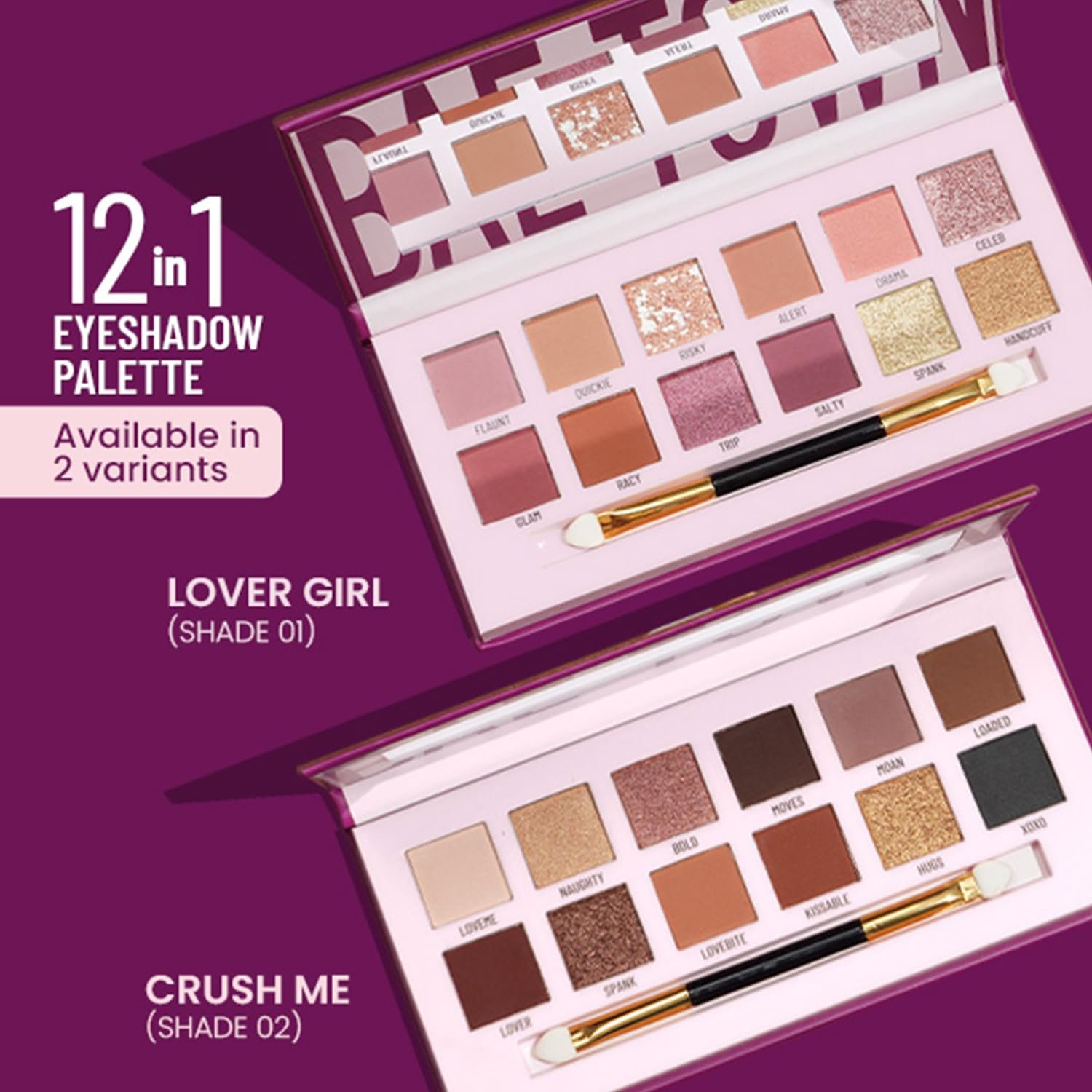 Swiss Beauty Bae Town Eyeshadow Palette with 12 highly pigmented shades | Mix of Mattes, Metallics and Shimmers | Comes with Eye Brush| Shade – Crush Me, 14gm