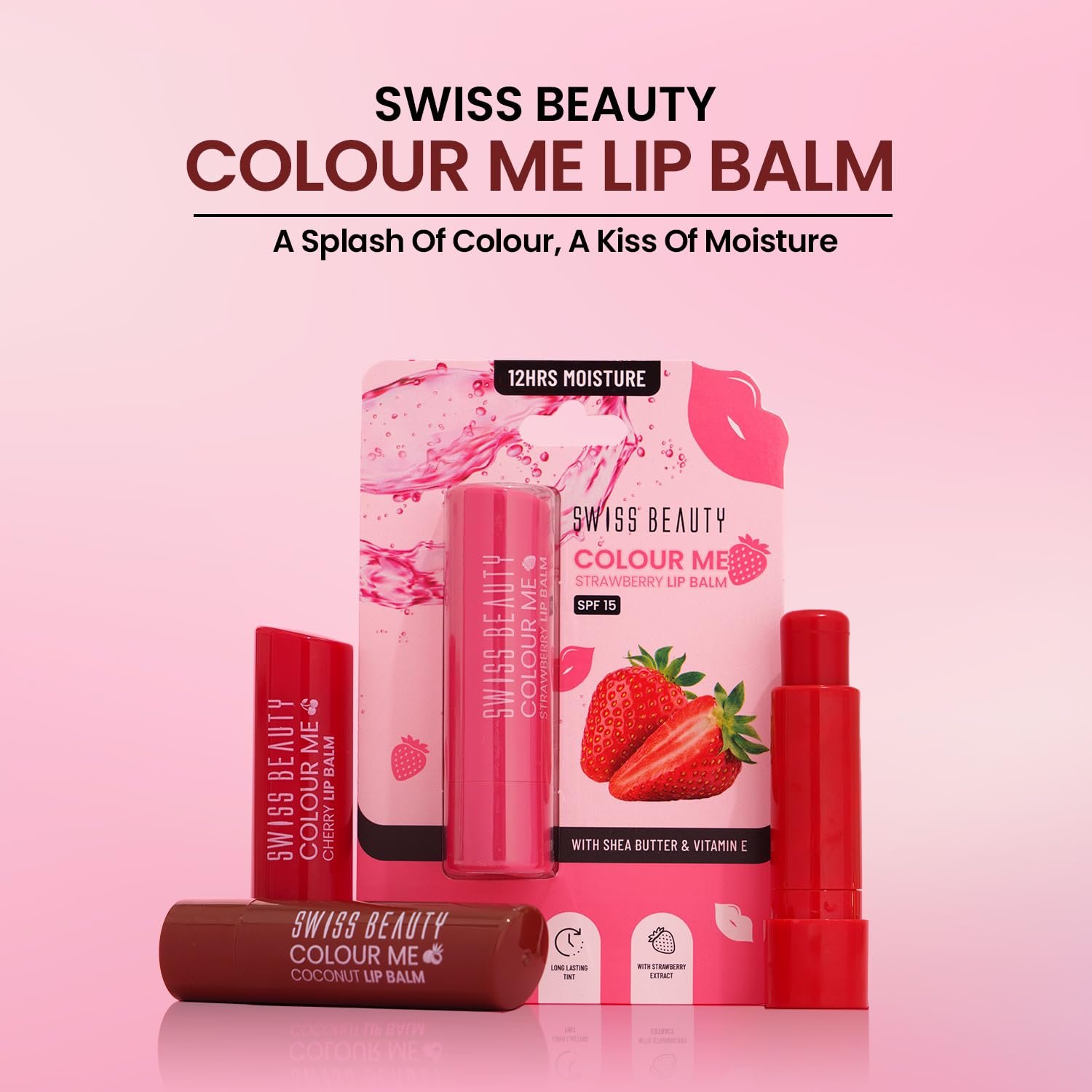 Swiss Beauty Colour Me Tinted Lip Balm with 12 Hours of Hydration | For Dry & Chapped Lips | With SPF 15, Shea Butter and Vitamin E | Long Lasting Glossy Finish Lip Balm | Shade – Apple Burst, 4.5g