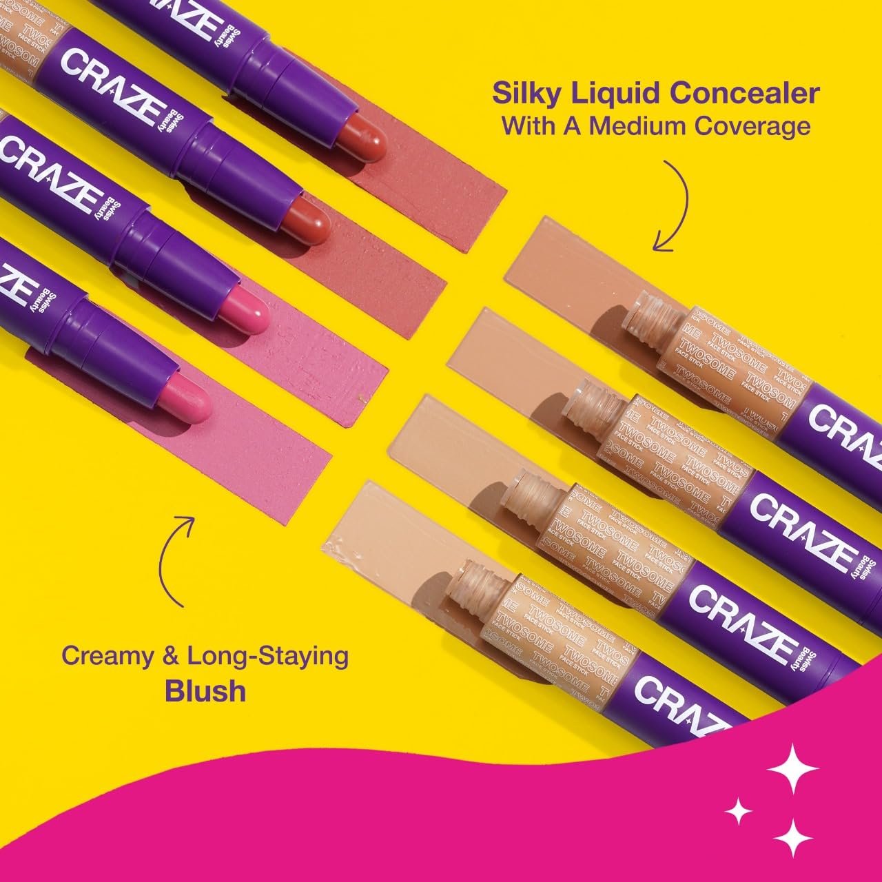 Swiss Beauty CRAZE Twosome Lightweight Face Stick | 2-in 1 Liquid Concealer and Creamy Blush - Image 3