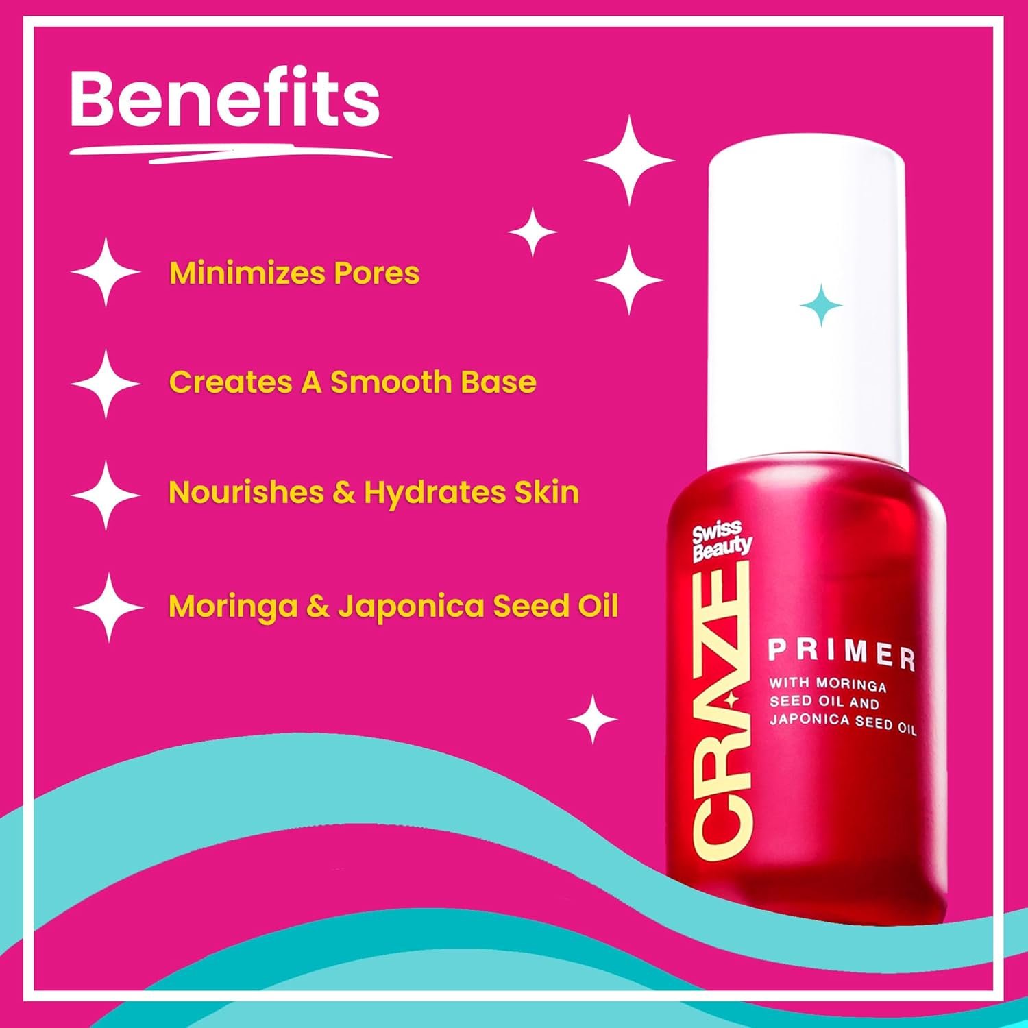 Swiss Beauty CRAZE Pore Minimising Tinted Primer & Glow Moisturiser | 2 -in-1 Moisturiser & Primer with Moringa and Japonica seed oil| Perfect Makeup Base | 27gm - Image 3