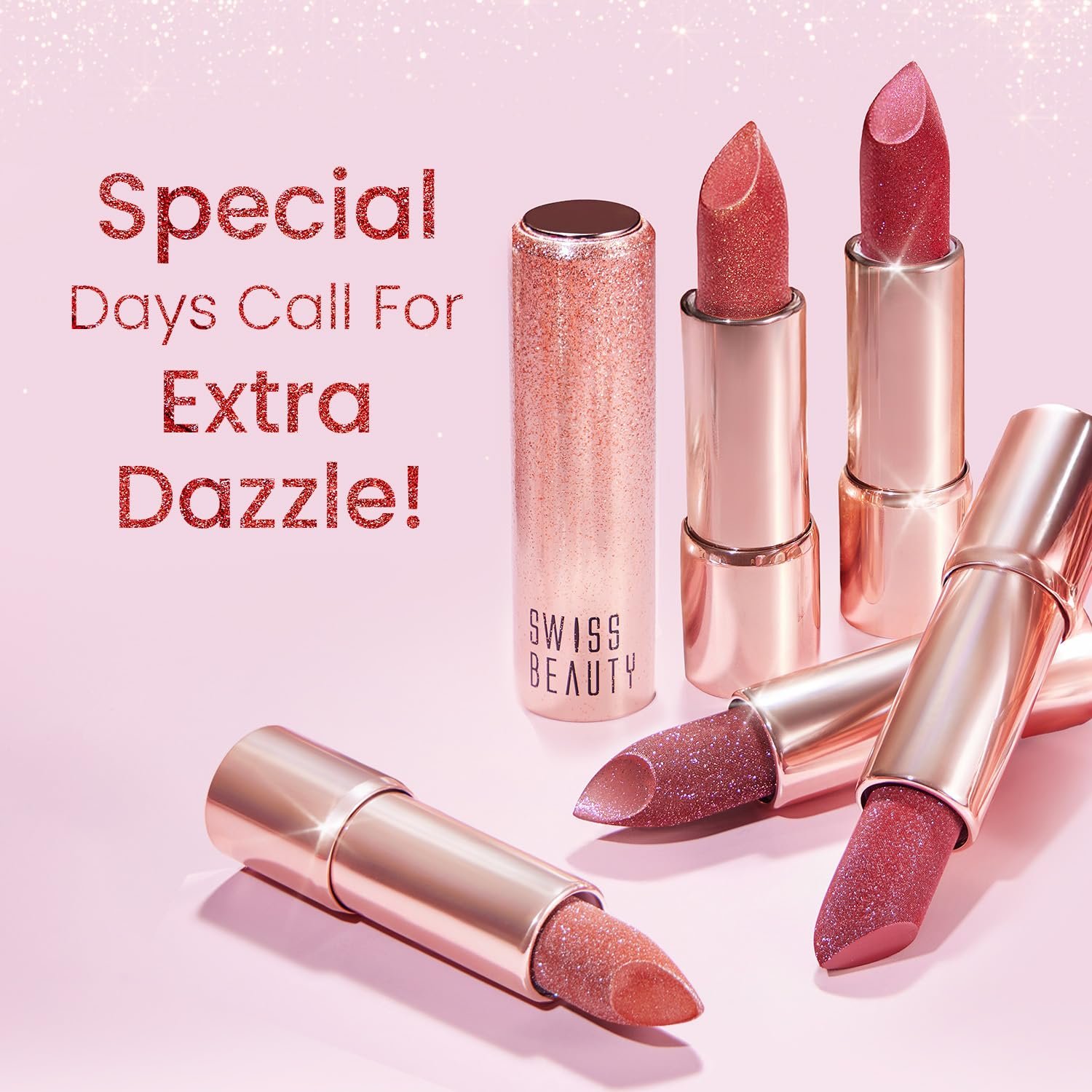 Swiss Beauty More Than Glitter Lipstick | Glittery Finish | Nourishing | With Vitamin C | One Swipe Smooth Glide | Shade- 3 Glimmer Coral, 3gm - Image 3