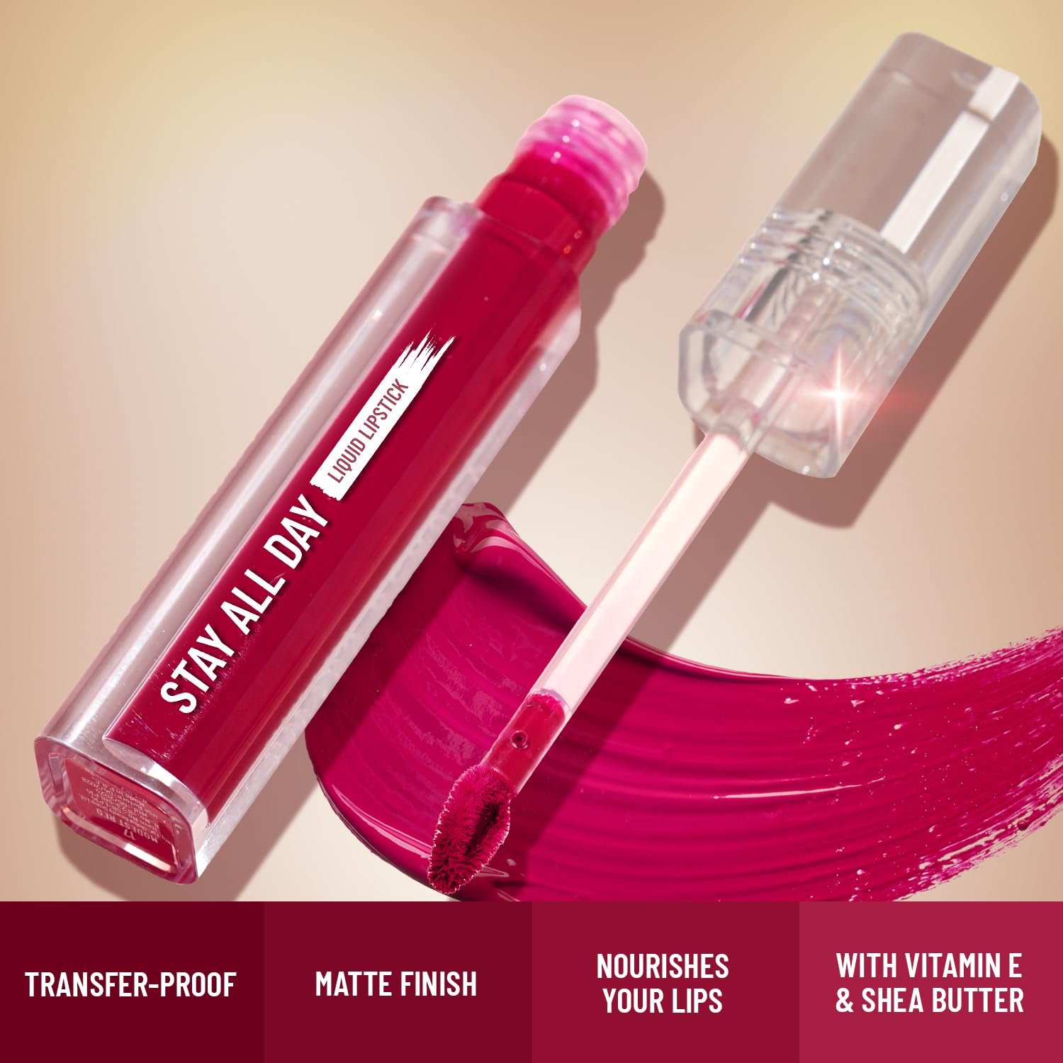 Swiss Beauty Stay Maxx Matte Highly Pigmented Liquid Lipstick | With Vitamin E & Shea Butter | Smudge-Proof and Transfer-Proof | 24 Hour Stay | 2gm, Shade- 17. Modest red - Image 2
