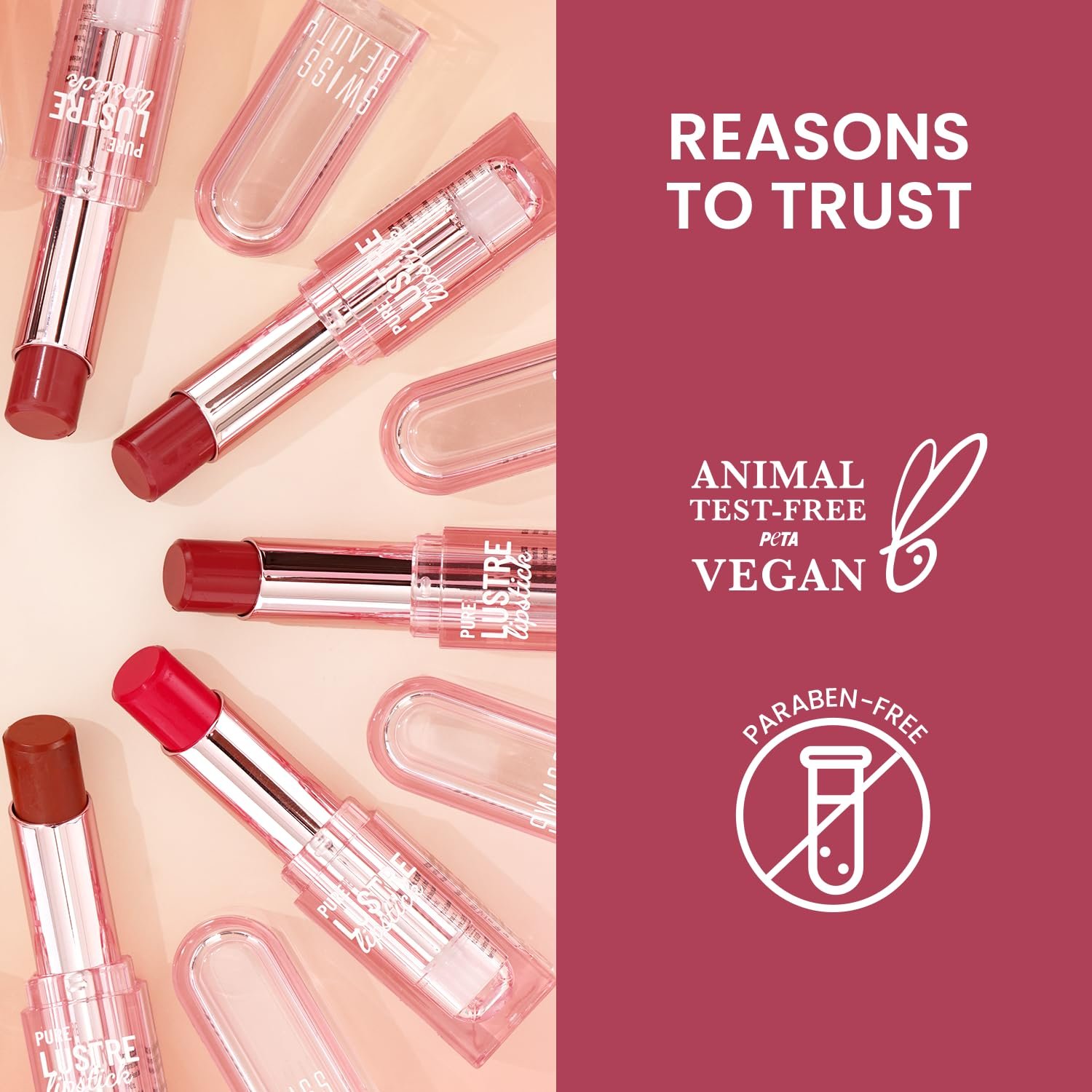 Swiss Beauty Pure Lustre Lipstick | High Shine Finish | Smooth Glide | With Olive Oil & Vitamin E | Hydrating | Shade- Salty Pink, 3.8gm - Image 5
