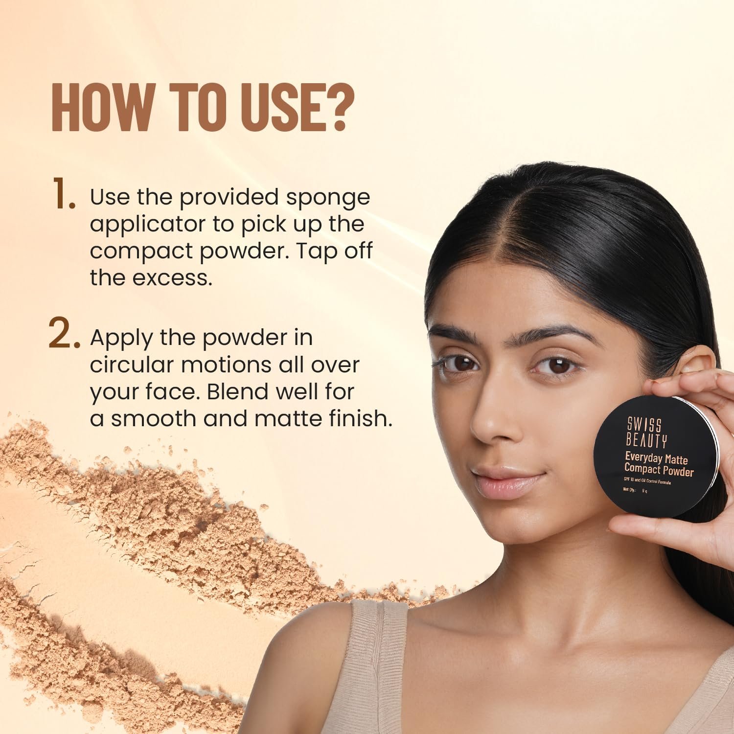Swiss Beauty Everyday Matte Compact with SPF 10 | Oil-Control Formula | Blurs Pores | Soft-Focus Finish | Enriched with Vitamin E | Shade- 01 Cashew, 9g - Image 5