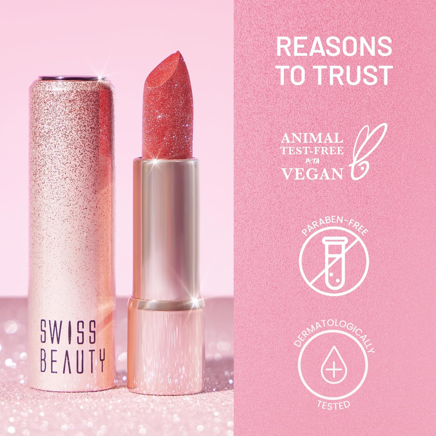 Swiss Beauty More Than Glitter Lipstick | Glittery Finish | Nourishing | With Vitamin C | One Swipe Smooth Glide | Shade- 3 Glimmer Coral, 3gm - Image 6