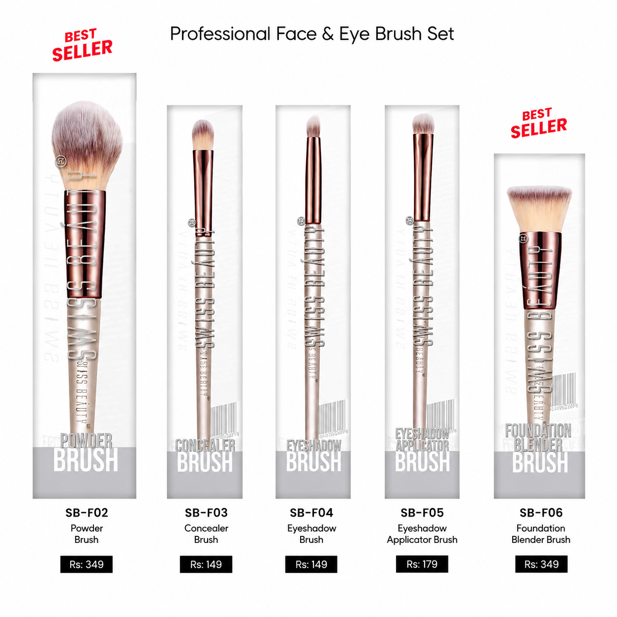 Swiss Beauty Professional Face & Eye Brush Set (SB-F02 to SB-F06)