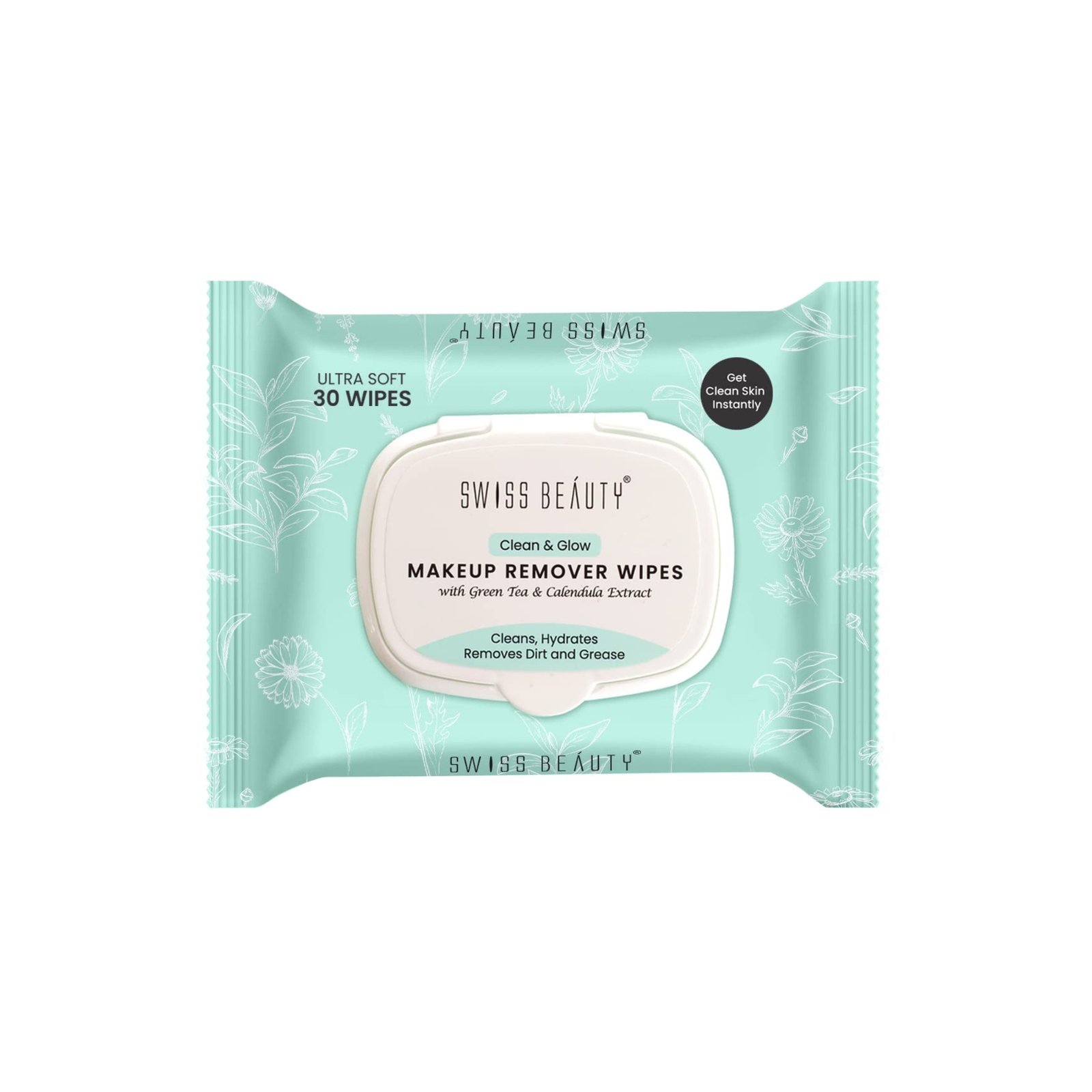 Swiss Beauty Clean & Glow Makeup Remover Wipes | With Green Tea And Calendula Extracts| Cleansing And Hydrating Facial Wipes| 30 Wipes