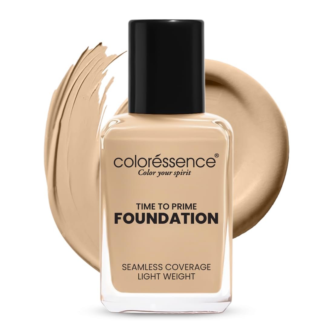 Coloressence Time to Prime Liquid Foundation, Caramel, 30ml | Full Coverage | Lightweight | Soft Matte Finish | Waterproof | Oil Free | Enriched with Vitamin-E & Silicone