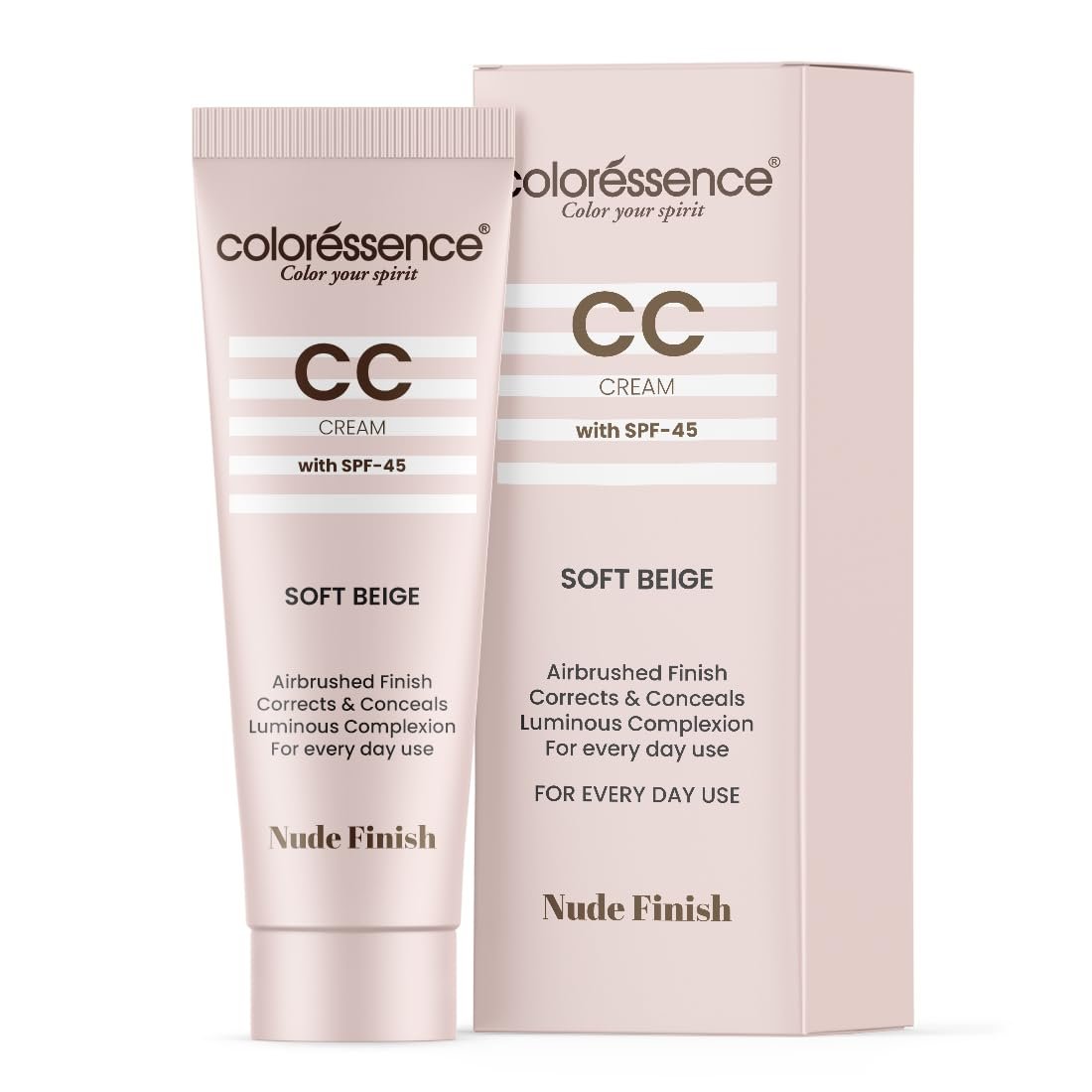 Coloressence CC Cream with SPF-45, Soft Beige, 30gm | Nude Finish | Corrects & Conceals | All Skin Types | For Everyday Use