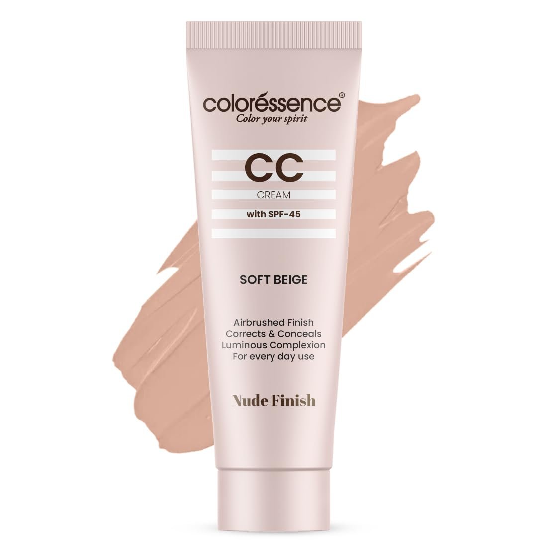 Coloressence CC Cream with SPF-45, Soft Beige, 30gm | Nude Finish | Corrects & Conceals | All Skin Types | For Everyday Use