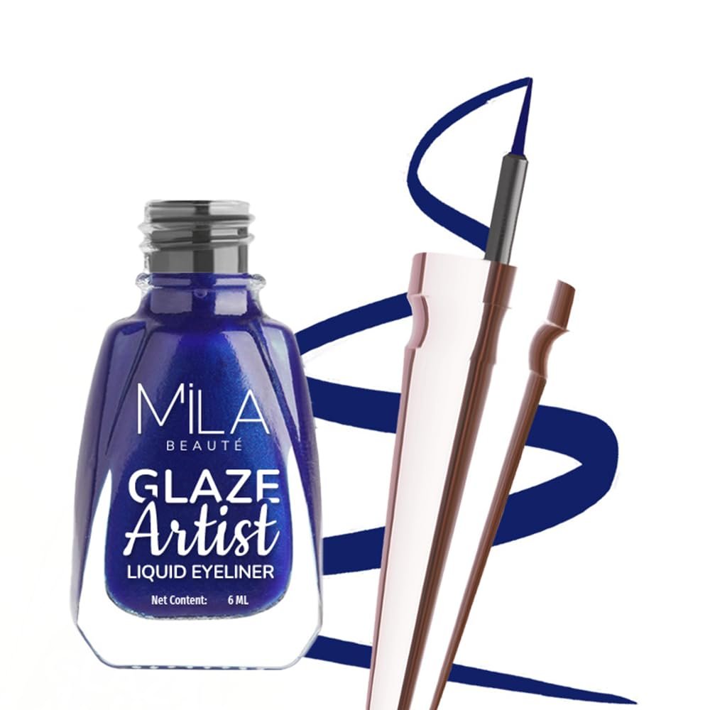 Mila Beauté Glaze Artist Liquid Eyeliner | Water Proof & Smudge-Proof | Rich Glossy Finish with Intense Shine | Intense Pigment I Easy Glide Applicator | 6Ml Shade – Infinite Blue