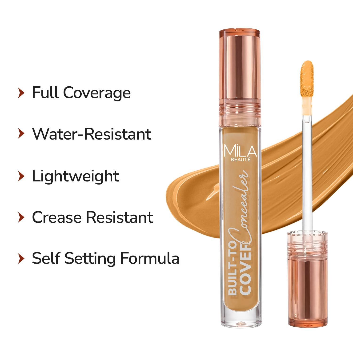 Mila Beauté Built to cover liquid concealer for women with SPF & Hyaluronic acid| Full coverage matte finish concealer for dark circles | Easily blendable & Waterproof formula| Suitable for Indian Skin Tones – 110-CRUSHED CARAMEL