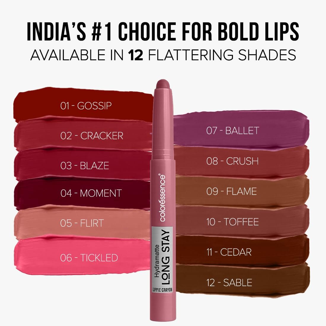 Coloressence Hydra Matte Lip Crayon Lipstick, Blaze, 1gm | Long Lasting | Matte Finish | Hydrating Formula | Smudgeproof | Sweatproof | Rich Coverage - Image 4