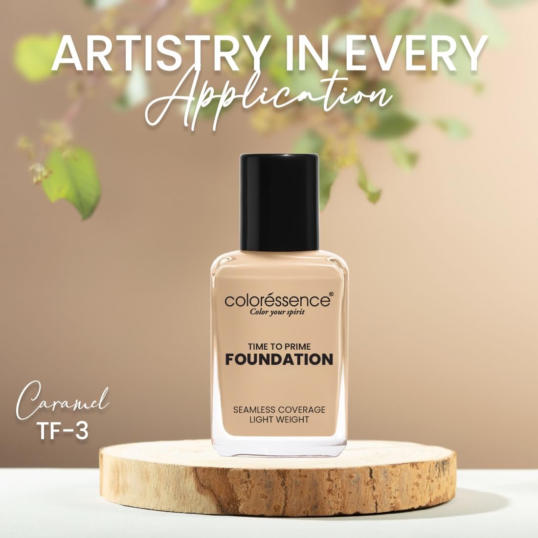 Coloressence Time to Prime Liquid Foundation, Caramel, 30ml | Full Coverage | Lightweight | Soft Matte Finish | Waterproof | Oil Free | Enriched with Vitamin-E & Silicone