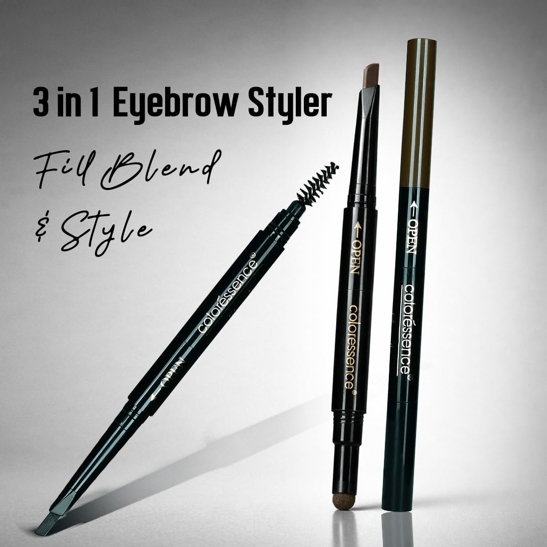 COLORESSENCE 3-in-1 Multifunction Eyebrow Pencil with Spoolie & Styler, Brown, 0.72gm | Long Lasting | Matte Finish | Waterproof