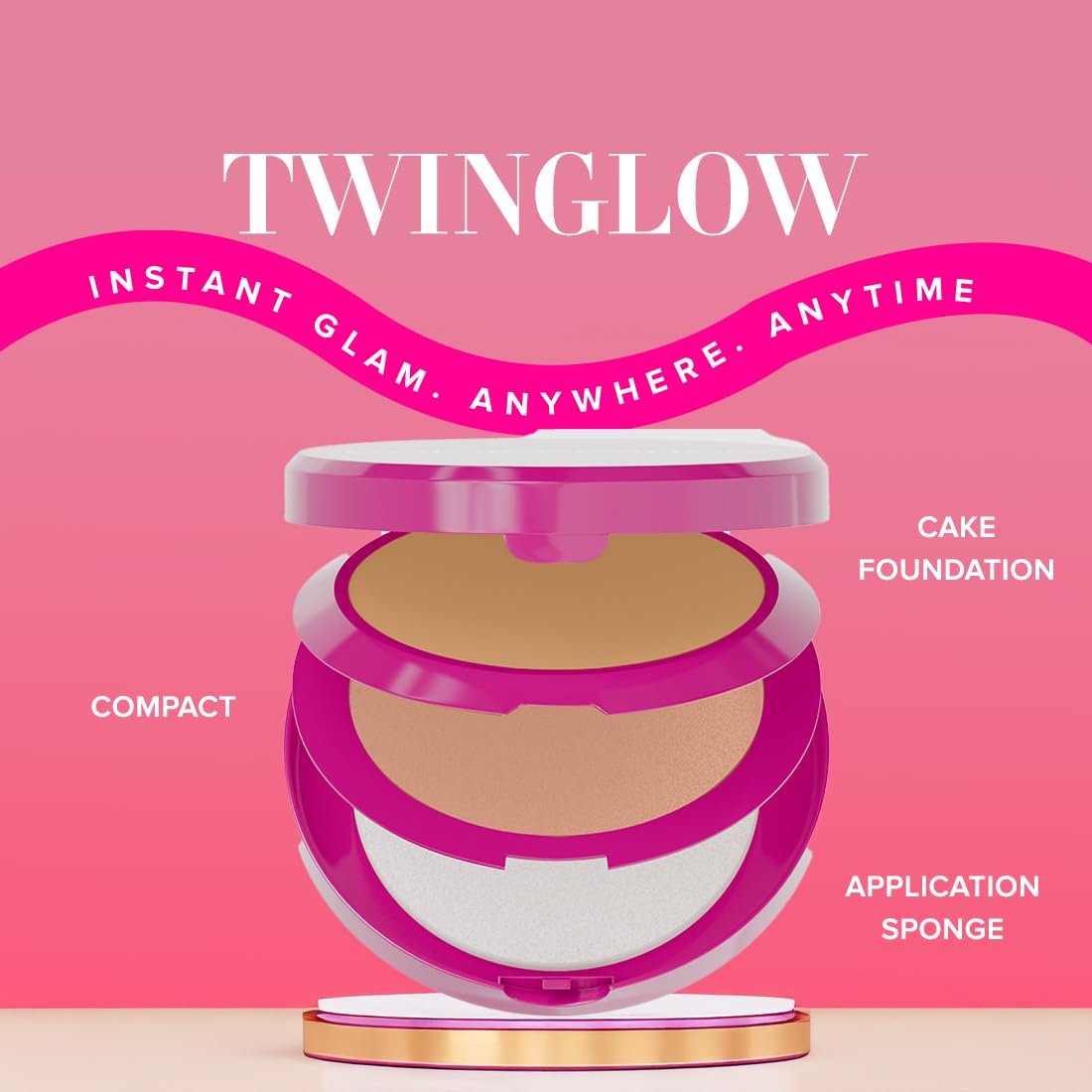 COLORESSENCE Twinglow 2-in-1 Cake Foundation & Compact Powder with Free Application Puff | Medium to Dusky 20gm