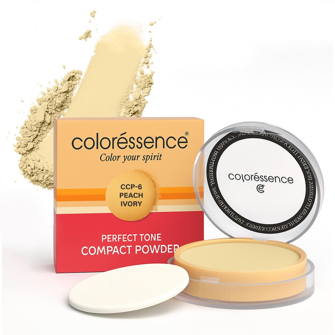 Coloressence Perfect Tone Compact Powder, Peach Ivory, 10gm with FREE Applicator Puff | For All Skin Types | Long Lasting | Lightweight | Waterproof | Sweatproof
