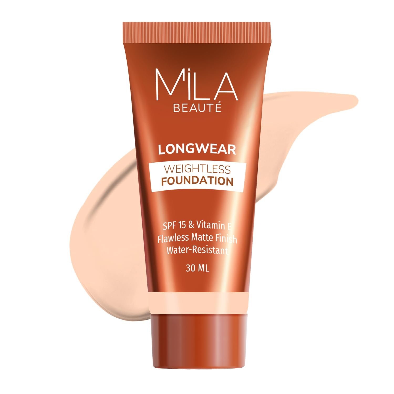 Mila Beauté Longwear Weightless Foundation | Matt Finish With SPF 15 and Vitamin E | Water Resistant Buildable Formula & Super Light | Liquid Foundation | Shade – (102 Ivory, 30ml)