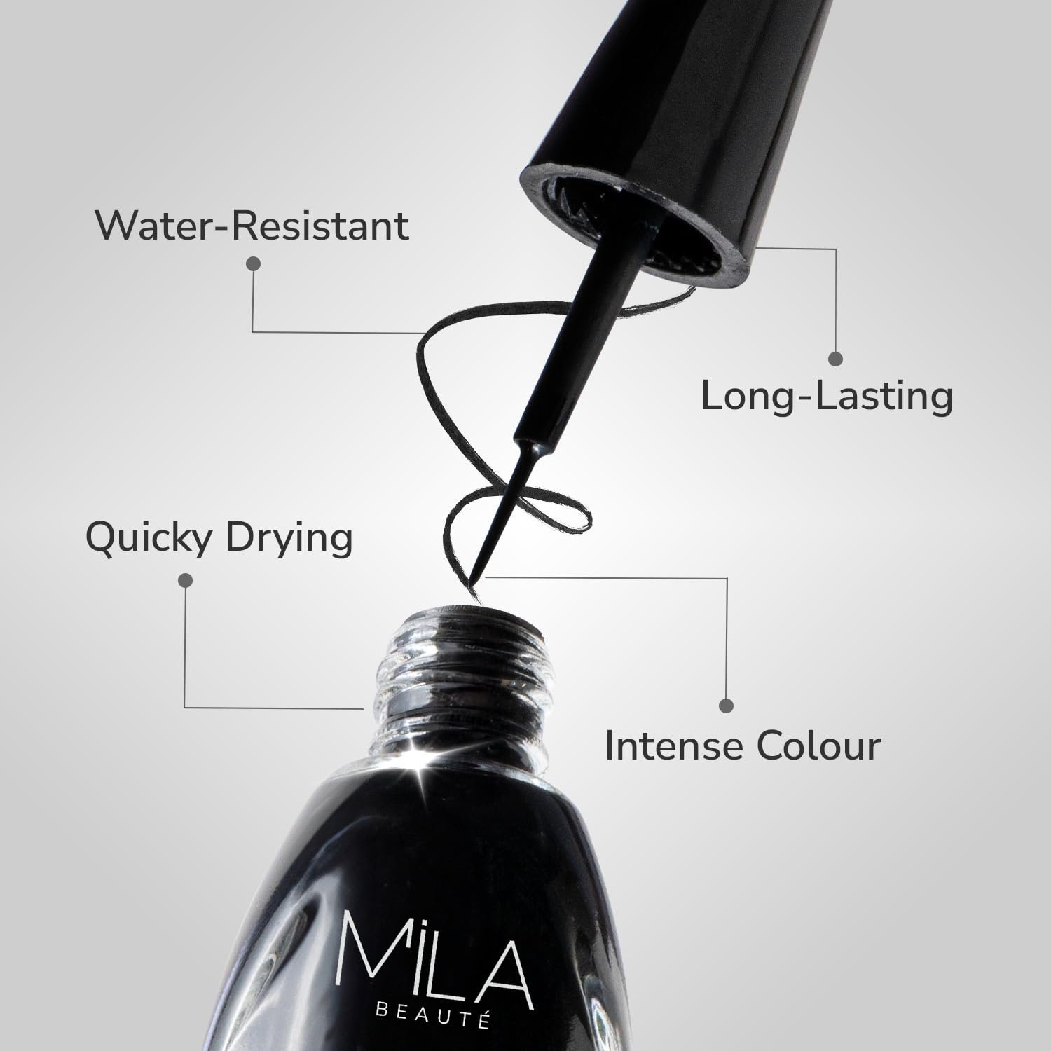 MILA BEAUTÉ Ultimate Eyeliner | Water Resistant & Quick Dying Eyeliner | Intense Color with Long Lasting Formula | 6ml Black - Image 2
