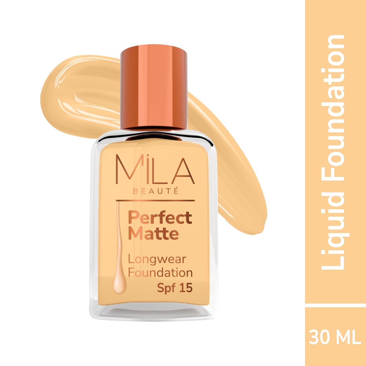 Mila Beauté Perfect Matte Long Wear Foundation | High Coverage, Light Weight & Water Resistant I Oil Free Formula With SPF 15 & Vitamin E | Smooth Matte Finish | Keeps Skin Hydrated | Shade – ( 2 Natural Beige, 30ml)