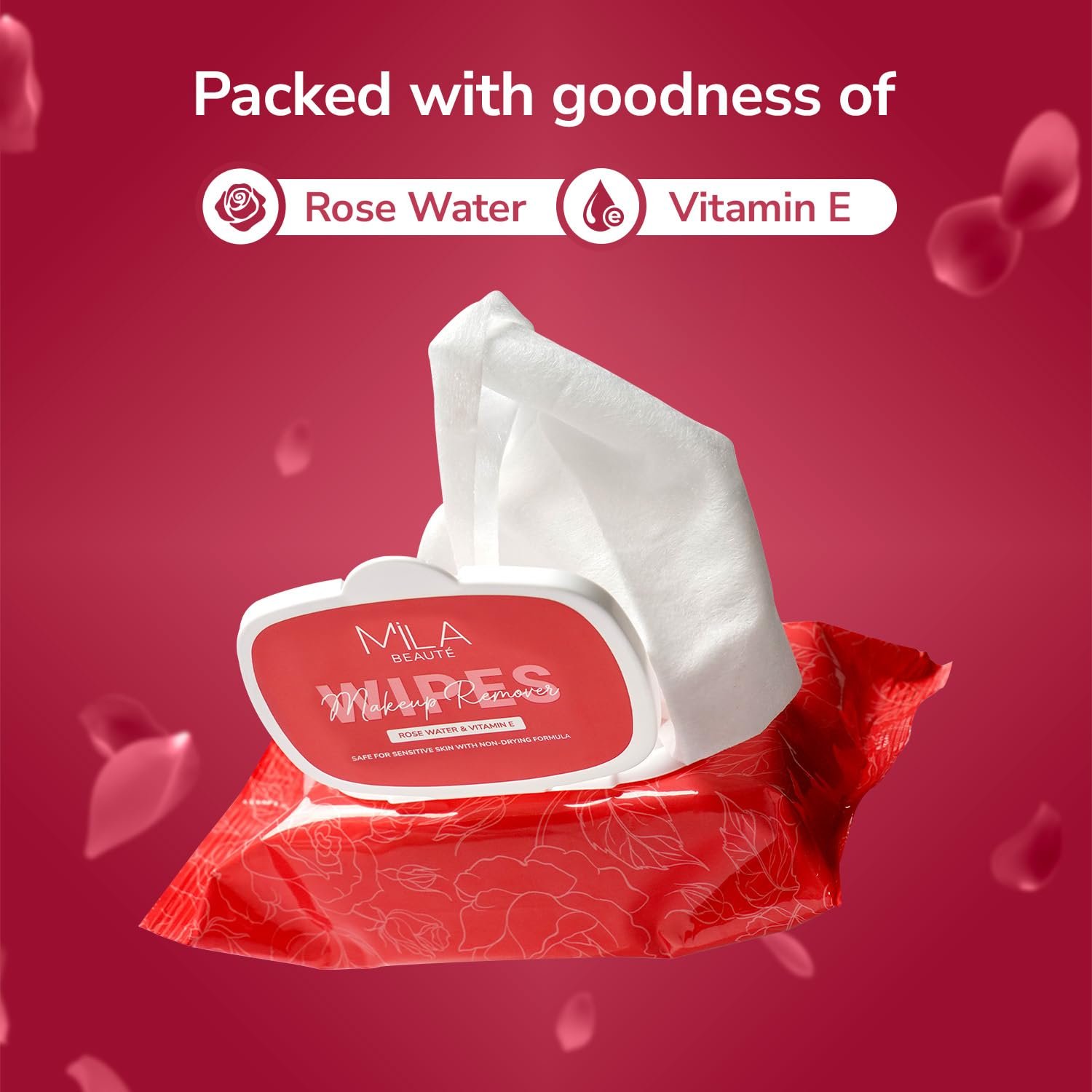 Mila Beauté Makeup Remover Wipes 25 Wipes Each - Pack of 2 | Hydrating & Refreshing Facial Wipes With Rosewater & Vitamin E | Removes Waterproof Makeup | Soothing Wet Wipes for Women | Suitable for All Skin Types - Image 2