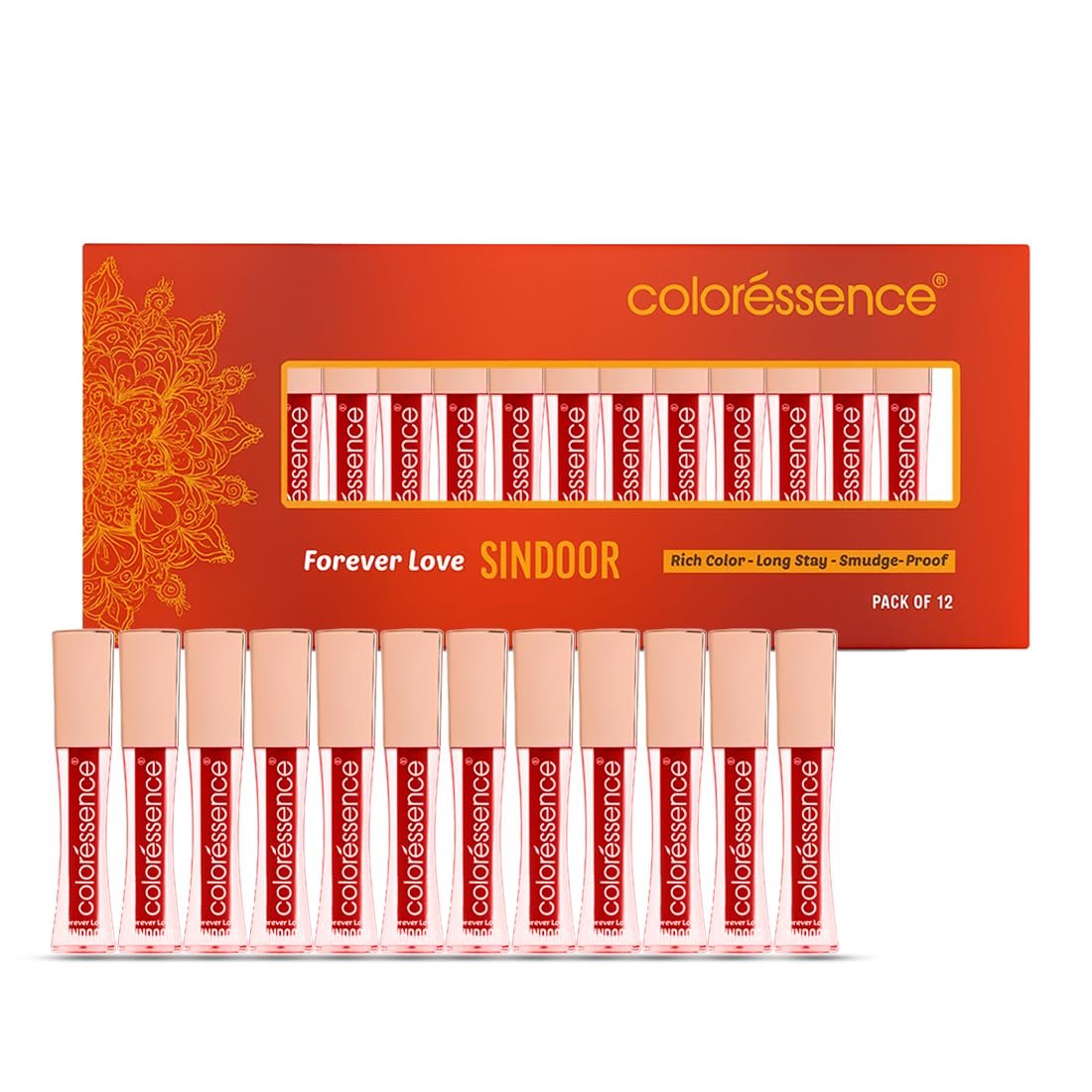 Coloressence Forever Love Liquid Sindoor, Red, Pack of 12 | Quick Dry | Long Lasting | Waterproof | Sponge Tip Applicator | Highly Pigmented | Easy Application
