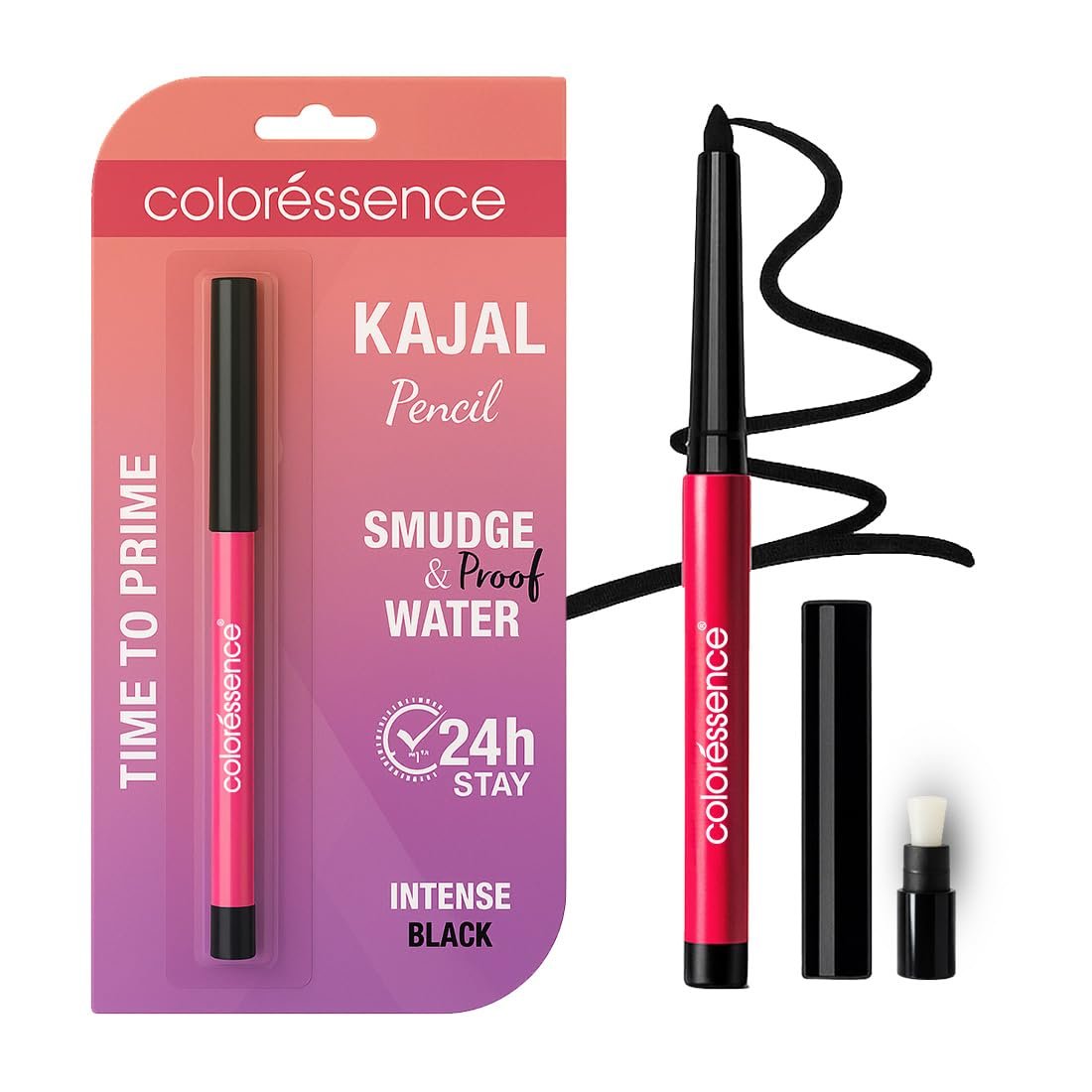 Coloressence Time to Prime Kajal Pencil, Intense Black | Matte Finish | Smudgeproof | Waterproof | Long Lasting | Infused with Almond Oil