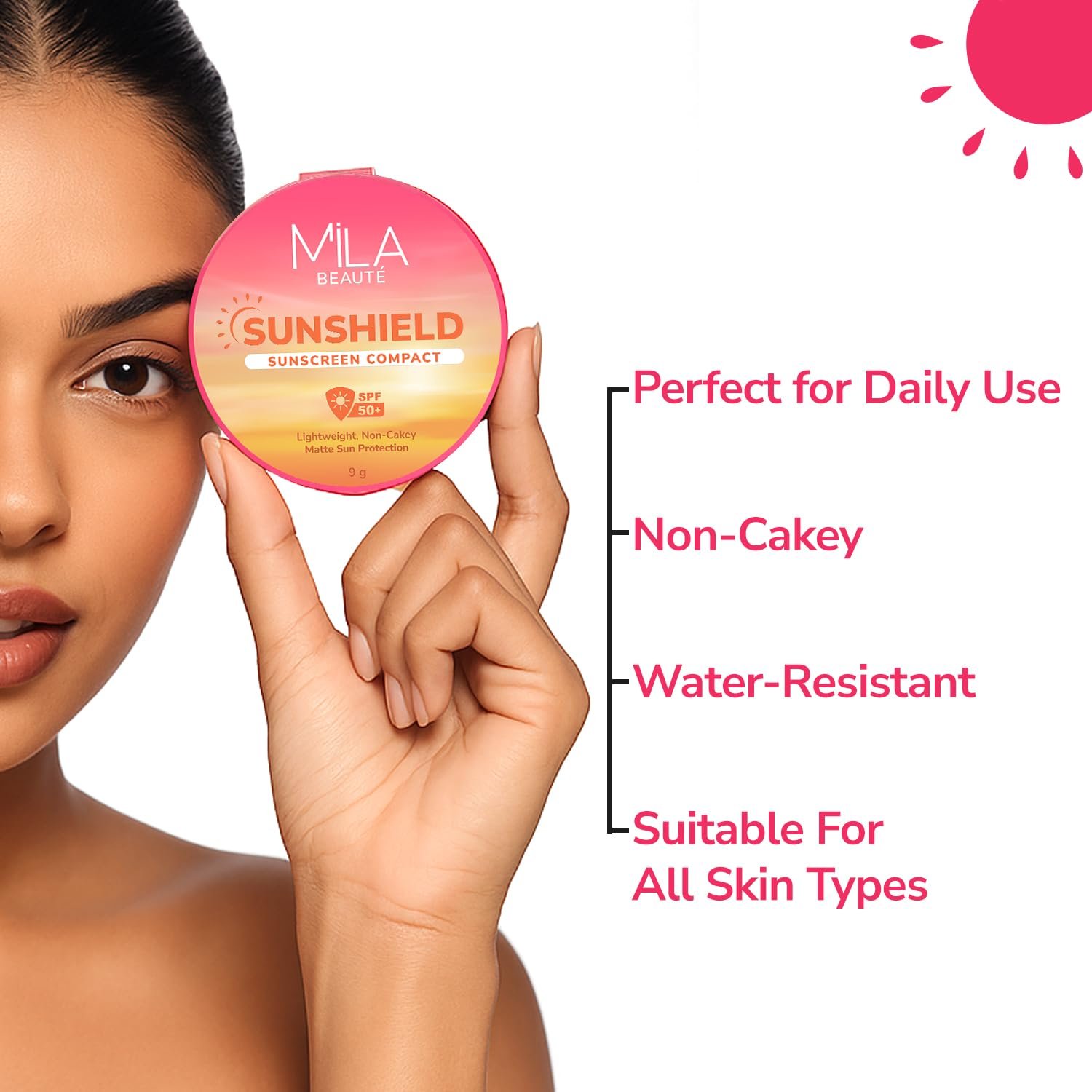 Mila Beauté Sun Shield Sunscreen Compact for Women | Spf 50 Pa+++ Uv Protection | Oil-free Pore Blurring Matte Finish | Niacinamide & Ceramides | Lightweight & Suitable for All Skin Types - (9g,1 Ivory ) - Image 6