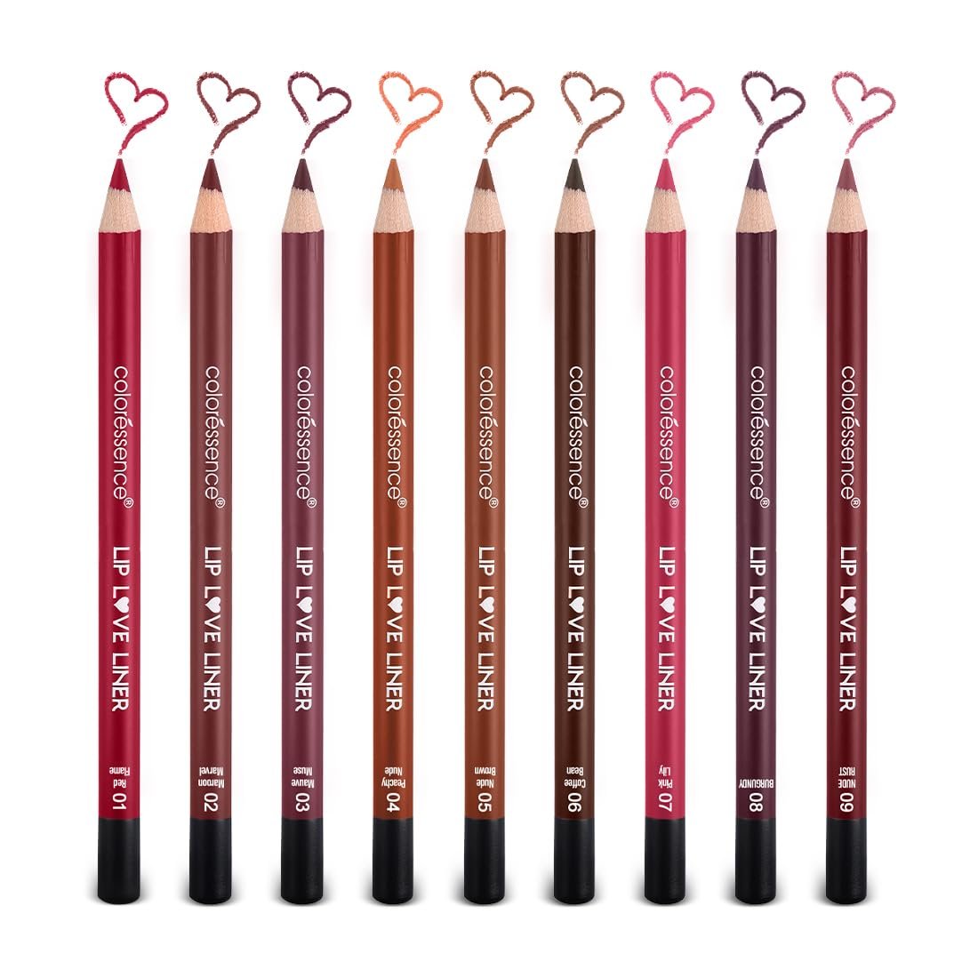 Coloressence Matte Lip Love Liner Pencil Kit, Multicolor, Pack of 9 Shades with FREE Sharpener | Long Lasting | Lightweight | Highly Pigmented | Enriched with Castor Oil & Vitamin E