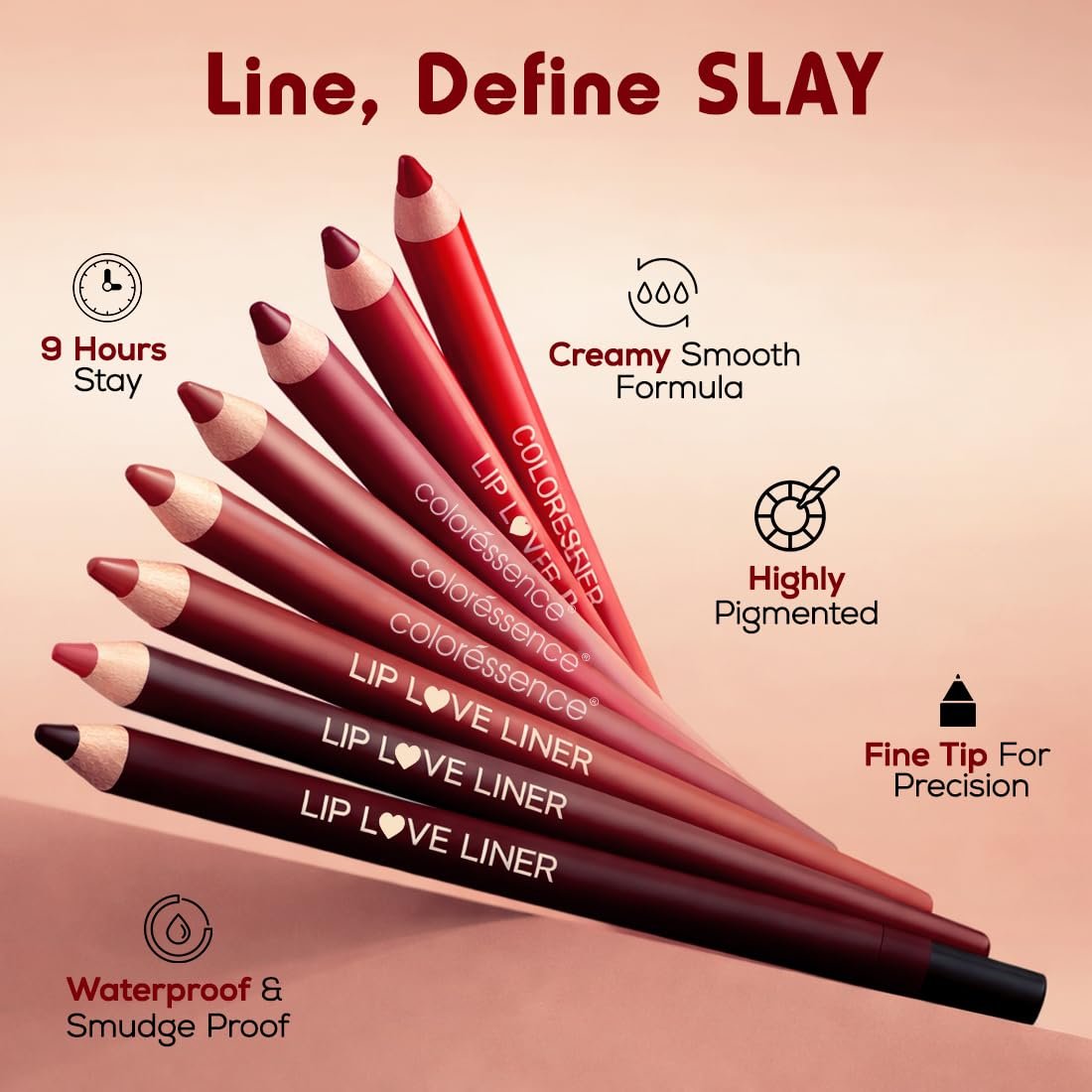 Coloressence Matte Lip Love Liner Pencil Kit, Multicolor, Pack of 9 Shades with FREE Sharpener | Long Lasting | Lightweight | Highly Pigmented | Enriched with Castor Oil & Vitamin E - Image 4
