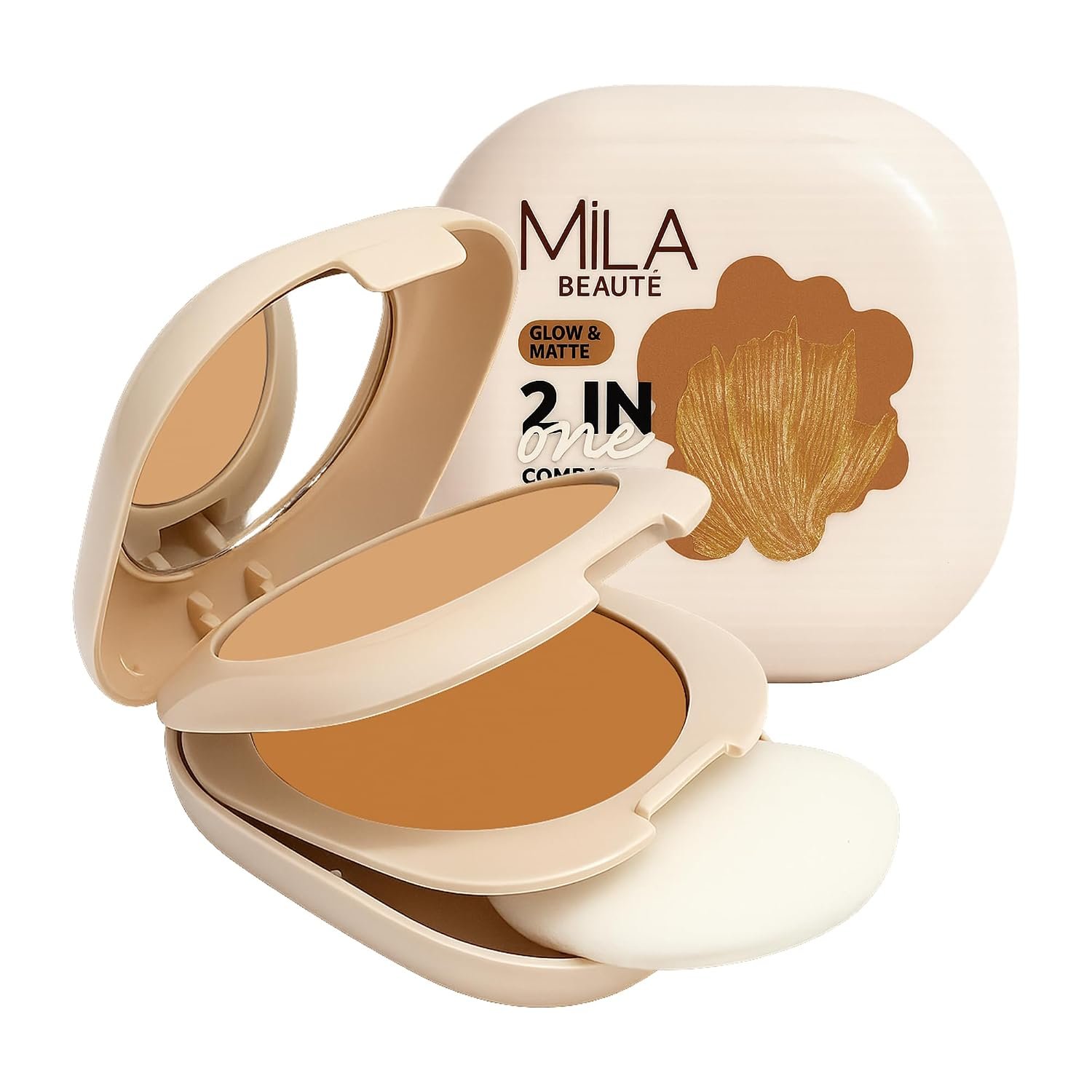 Mila Beaute Glow & Matte 2-in-1 Compact I SPF 15 I Full Coverage & Smooth Finish I Weightless I All Day Freshness (Honey)