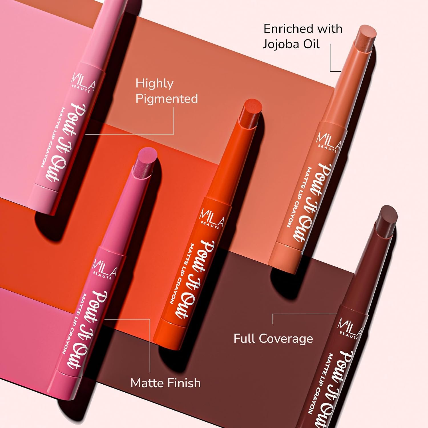 Mila Beauté Pout It Out Matte Lip Crayon | Highly Pigmented & Enriched With Jojoba Oil | Soft Matte Finish | Creamy & Light Weight Texture | Smooth Glide Application | Shade – (Blossom 1.25g)