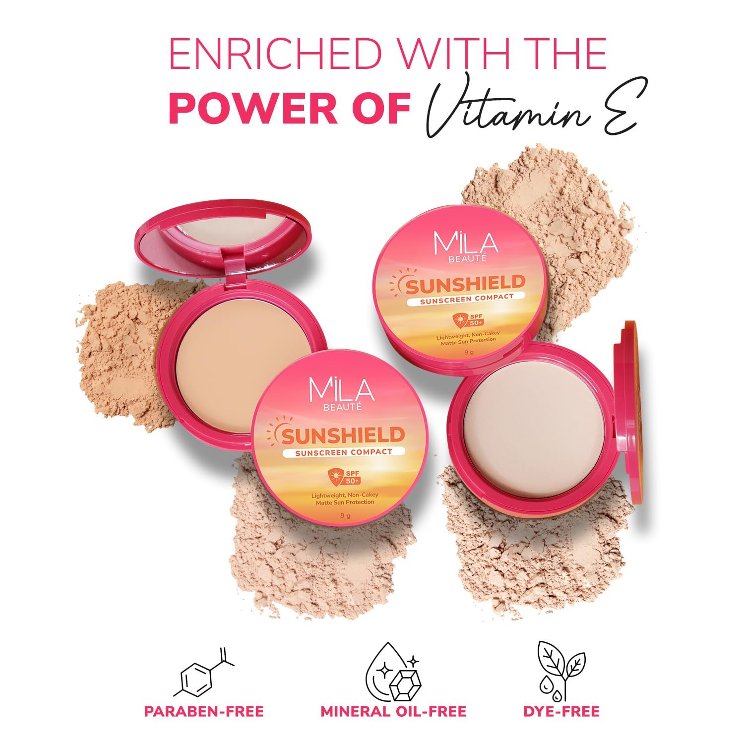 Mila Beauté Sun Shield Sunscreen Compact for Women | Spf 50 Pa+++ Uv Protection | Oil-free Pore Blurring Matte Finish | Niacinamide & Ceramides | Lightweight & Suitable for All Skin Types - (9g,1 Ivory ) - Image 3
