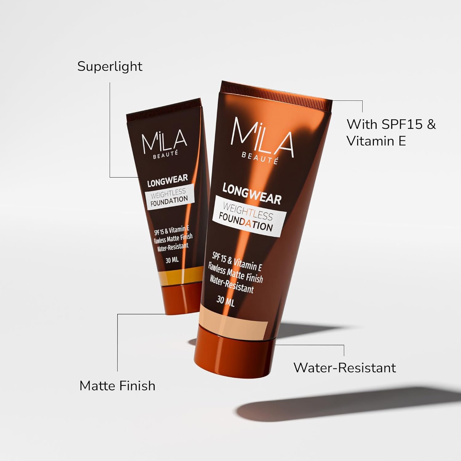 Mila Beauté Longwear Weightless Foundation | Matt Finish With SPF 15 and Vitamin E | Water Resistant Buildable Formula & Super Light | Liquid Foundation | Shade - (102 Ivory, 30ml) - Image 2