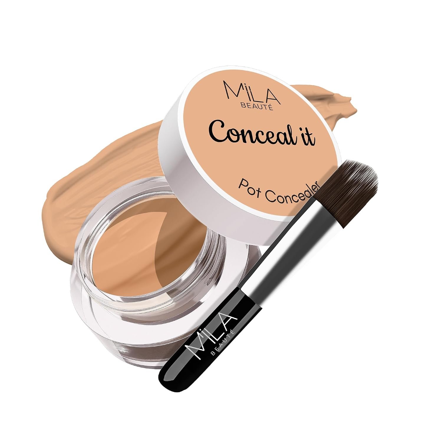 Mila Beauté Conceal It Pot Concealerwith Brush | Enriched With SPF 15 and Vitamin E | Light Weight Concealer | Long Lasting Coverage | Natural Matte Finish | Covers All Skin Concerns | Easily Blendable Concealer For Face Makeup (Sun Beige)