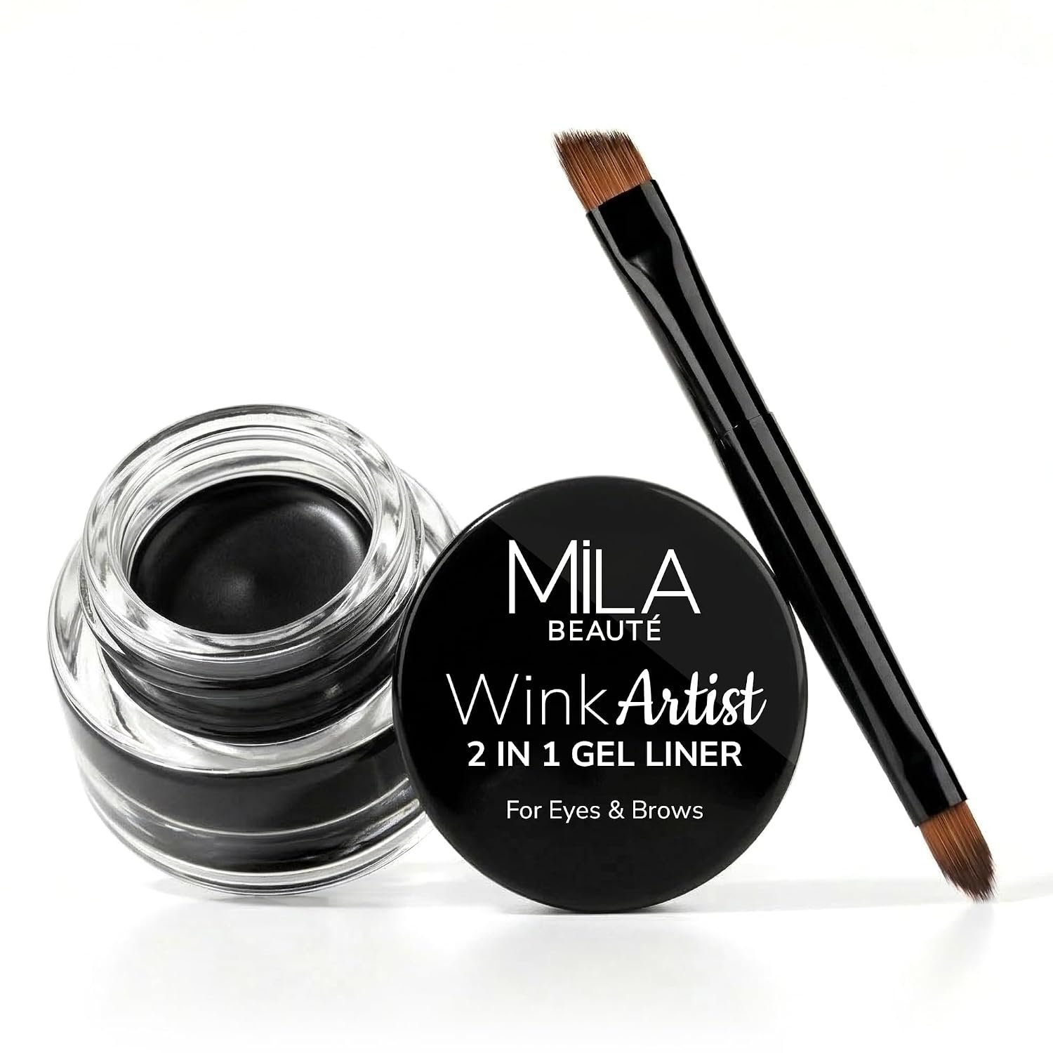 Mila Beauté 36 Hr Waterproof Wink Artist 2 in 1 Eyebrow & Gel Eyeliner with Brush | Long Lasting & Smudgeproof Formula | Calendula Oil and Aloe Vera | Shade – (Black, 4g)