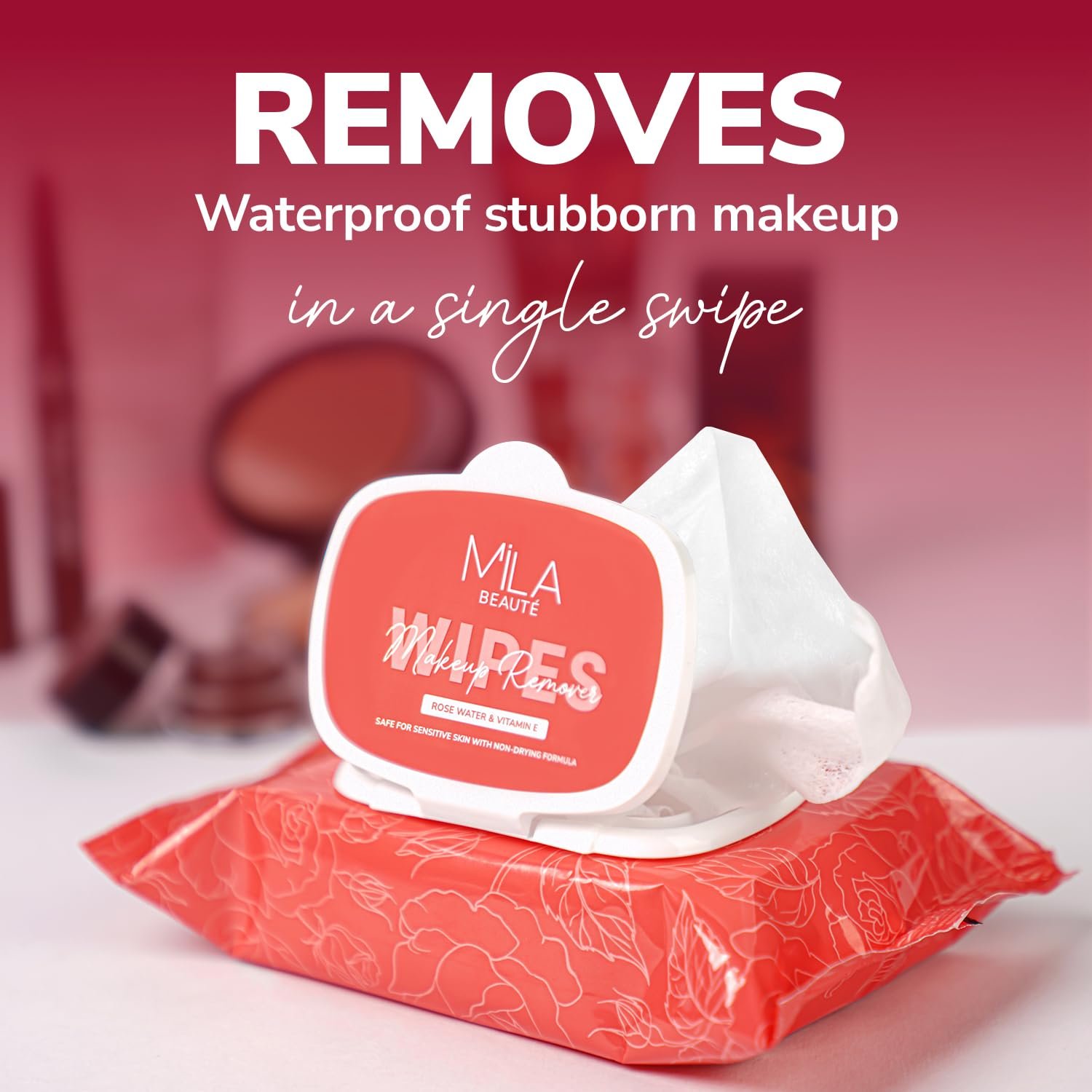 Mila Beauté Makeup Remover Wipes 25 Wipes Each – Pack of 2 | Hydrating & Refreshing Facial Wipes With Rosewater & Vitamin E | Removes Waterproof Makeup | Soothing Wet Wipes for Women | Suitable for All Skin Types
