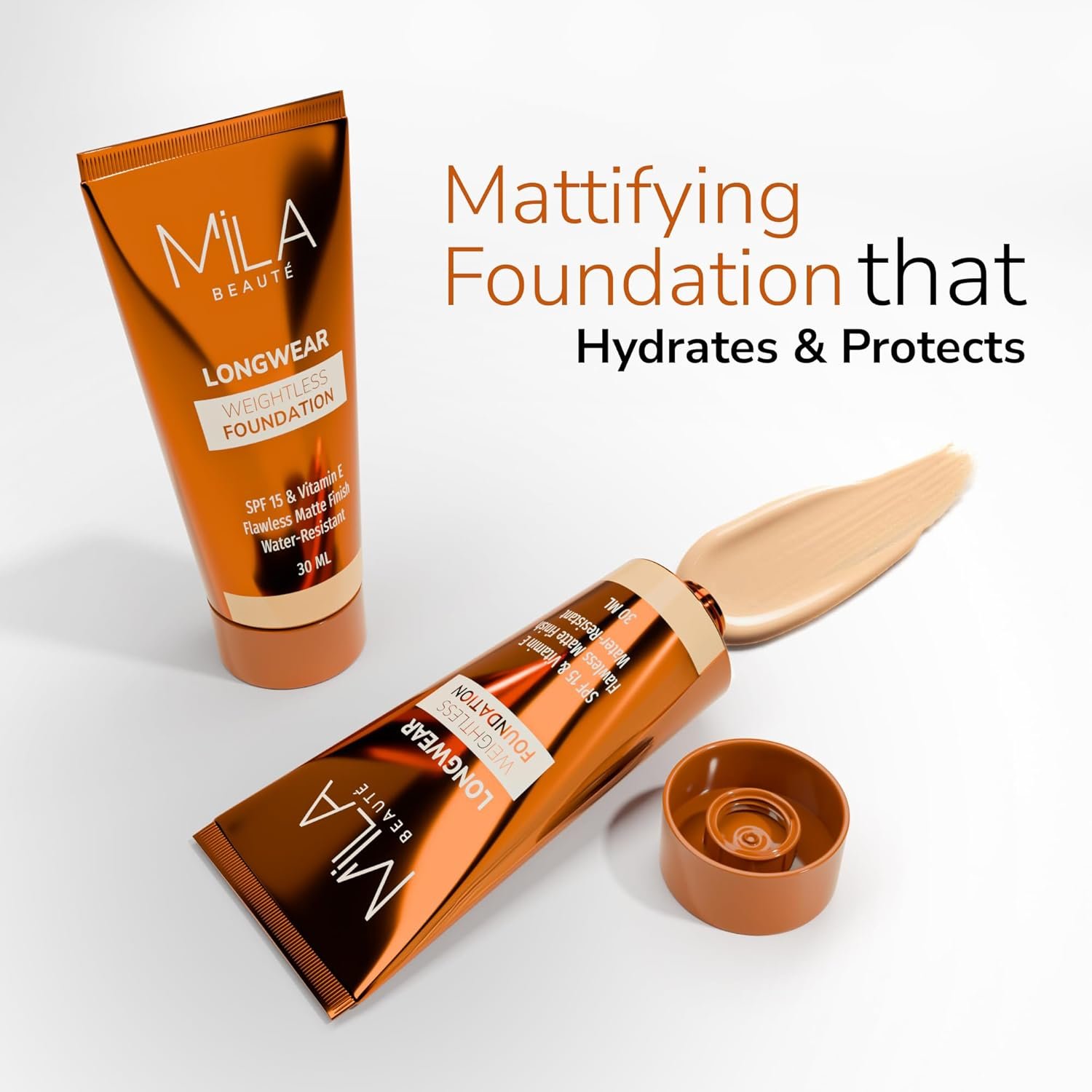 Mila Beauté Longwear Weightless Foundation | Matt Finish With SPF 15 and Vitamin E | Water Resistant Buildable Formula & Super Light | Liquid Foundation | Shade – (102 Ivory, 30ml)