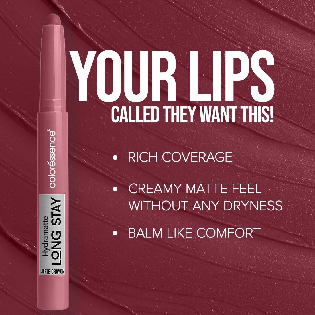 Coloressence Hydra Matte Lip Crayon Lipstick, Blaze, 1gm | Long Lasting | Matte Finish | Hydrating Formula | Smudgeproof | Sweatproof | Rich Coverage - Image 3