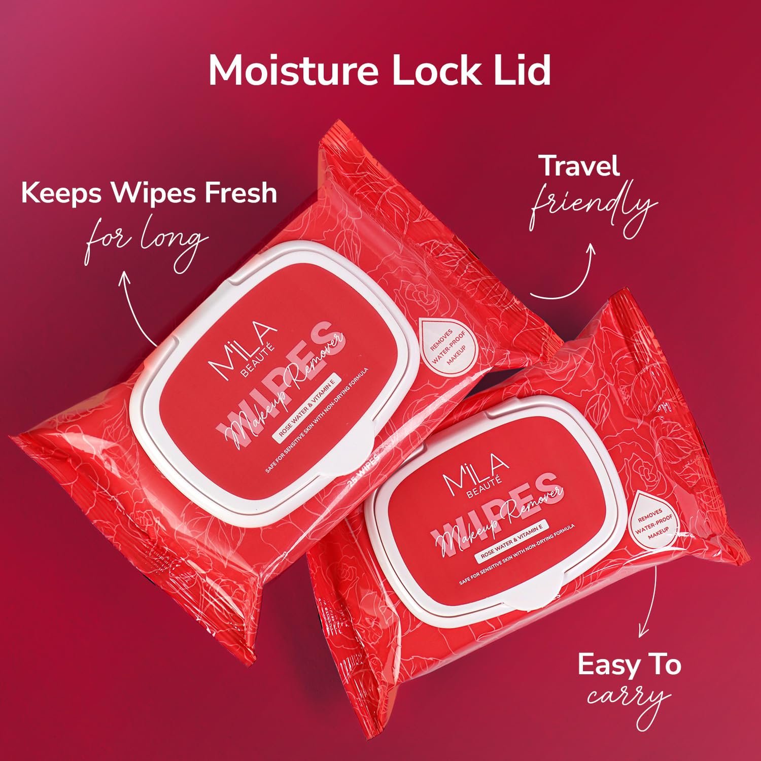 Mila Beauté Makeup Remover Wipes 25 Wipes Each - Pack of 2 | Hydrating & Refreshing Facial Wipes With Rosewater & Vitamin E | Removes Waterproof Makeup | Soothing Wet Wipes for Women | Suitable for All Skin Types - Image 4