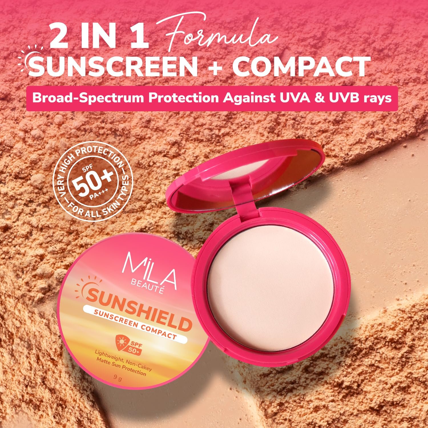 Mila Beauté Sun Shield Sunscreen Compact for Women | Spf 50 Pa+++ Uv Protection | Oil-free Pore Blurring Matte Finish | Niacinamide & Ceramides | Lightweight & Suitable for All Skin Types - (9g,1 Ivory ) - Image 2
