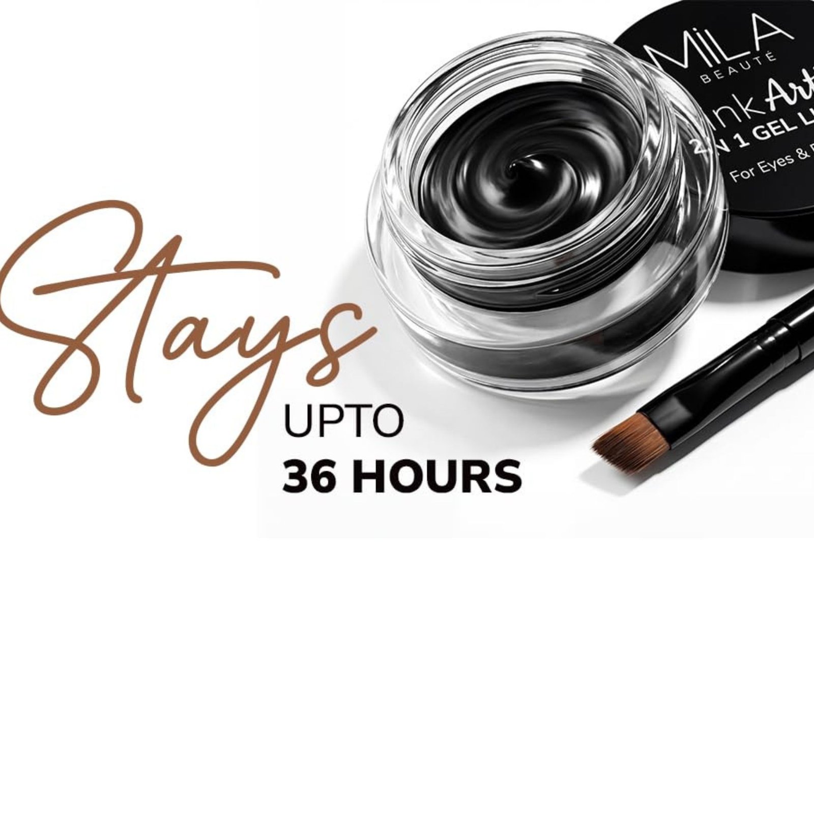 Mila Beauté 36 Hr Waterproof Wink Artist 2 in 1 Eyebrow & Gel Eyeliner with Brush | Long Lasting & Smudgeproof Formula | Calendula Oil and Aloe Vera | Shade – (Black, 4g)