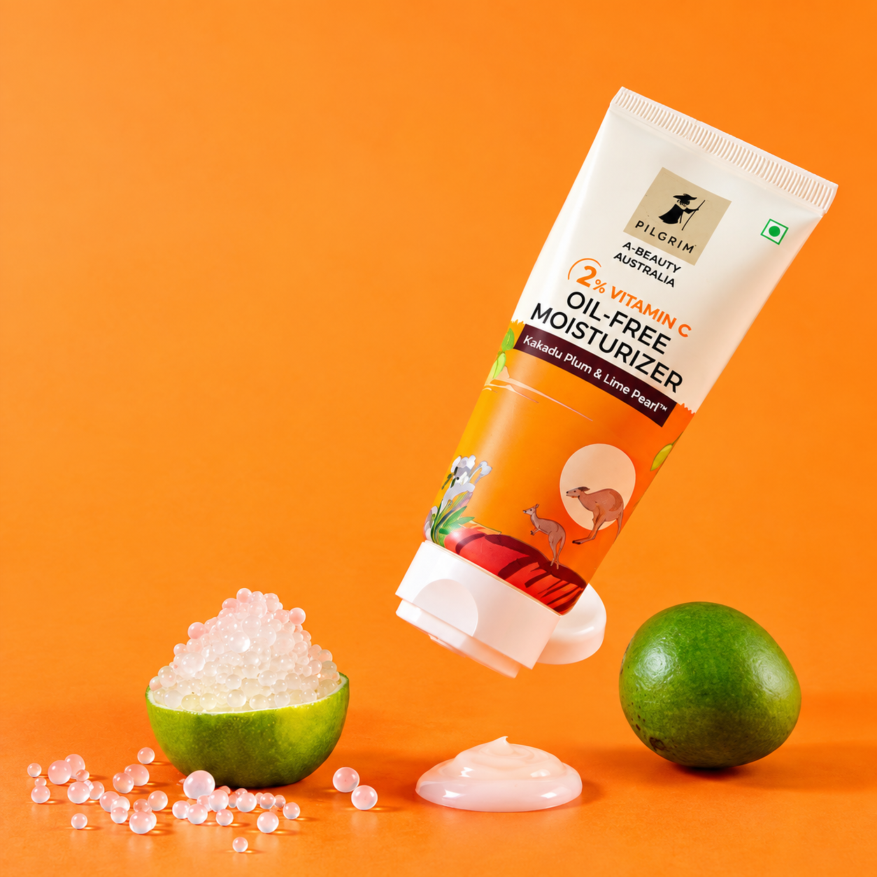 Pilgrim A-Beauty Australia 2% Vitamin C Oil-Free Moisturizer with Kakadu Plum & Lime Pearl | Lightweight Face Moisturizer for Brightening, Hydration & Even-Looking Skin Tone | Non-Greasy Formula | Suitable for All Skin Types | 50 g