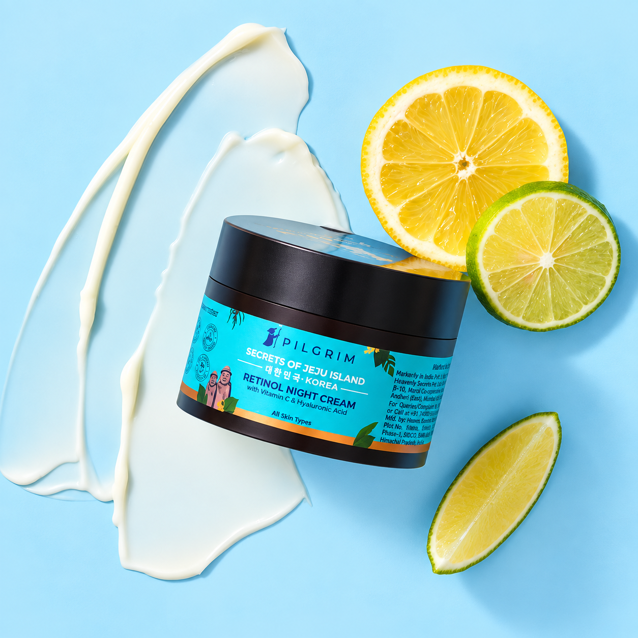 Pilgrim Secrets of Jeju Island Retinol Night Cream with Vitamin C, Korean White Lotus & Hyaluronic Acid | Night Face Cream for Smoother, Hydrated & Radiant-Looking Skin | Suitable for All Skin Types | 50 g
