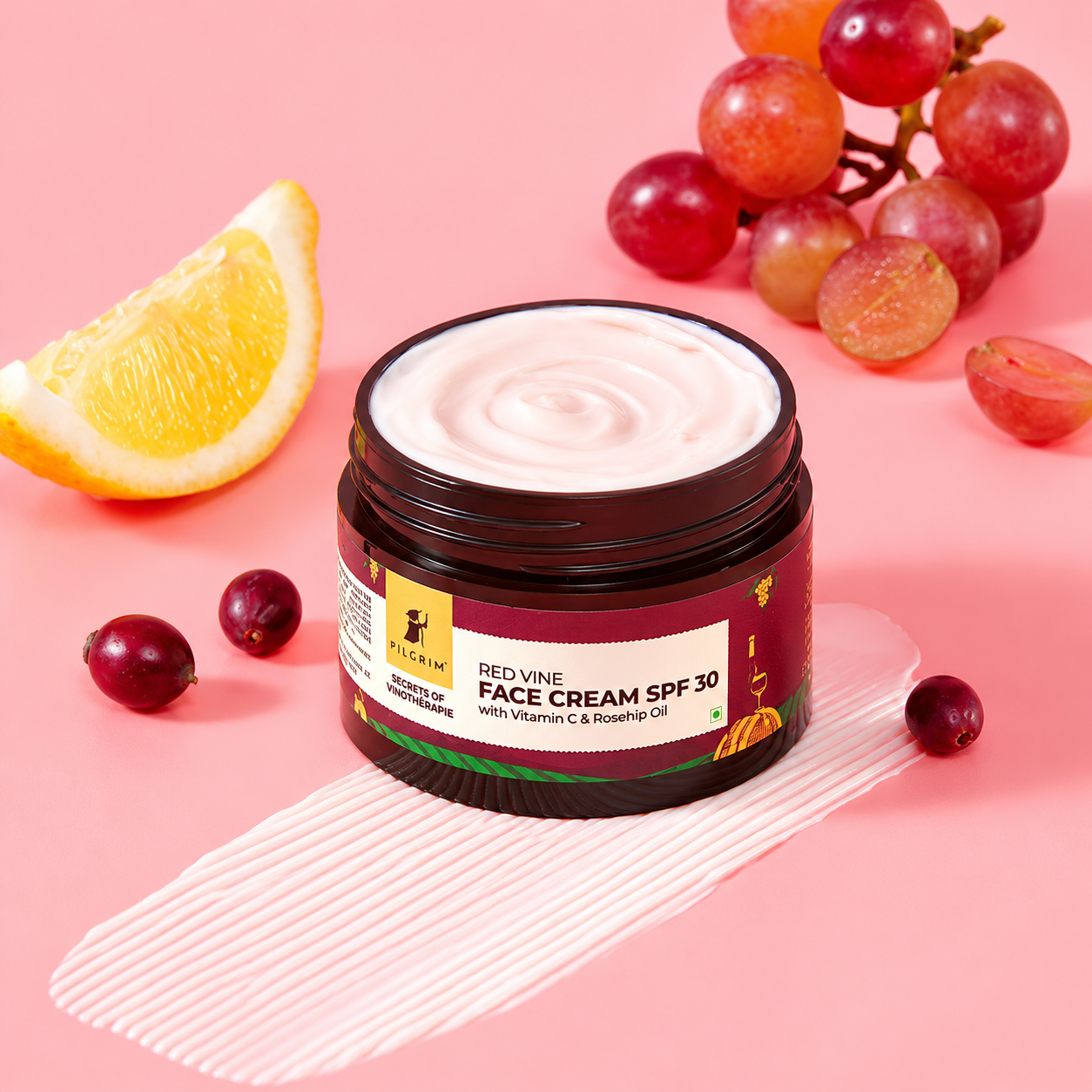 Pilgrim Red Vine Youthful Glow Moisturizer with Vitamin C & SPF 30 | French Red Vine Face Cream for Hydration, Brightening & Sun Protection | Lightweight Gel-Like Texture | Radiant Matte Finish | All Skin Types | 50 g