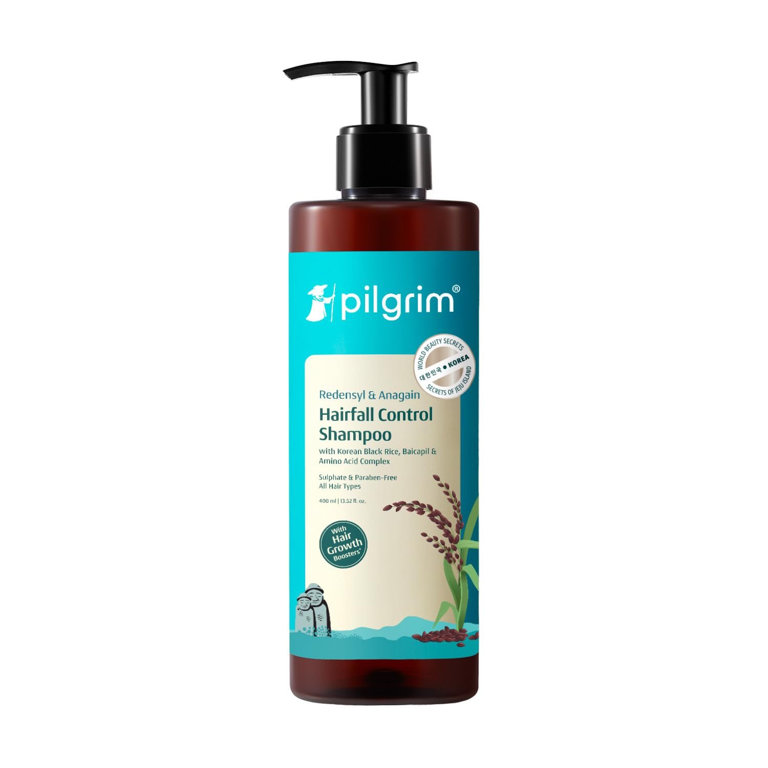 Pilgrim Redensyl & Anagain Hairfall Control Shampoo with Korean Black Rice 400ml | Anti Hairfall shampoo for Men & Women | Reduces Hairfall | Promotes Hair Thickness | For All Hair Types