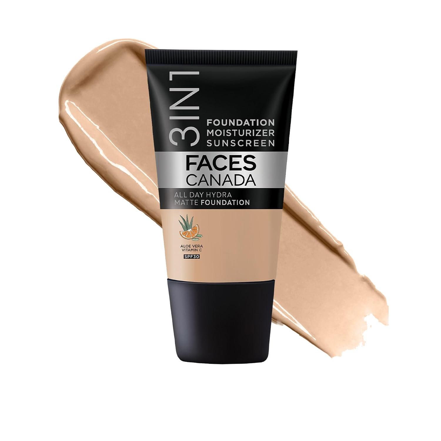FACESCANADA Cream All Day Hydra Matte Foundation – Mini|3in1 Foundation + Moisturizer + SPF 30|24 HR Aloe Hydration & Vitamin C| 10HR Wear | Medium to High Buildable Coverage | Medium Natural (18 ml)