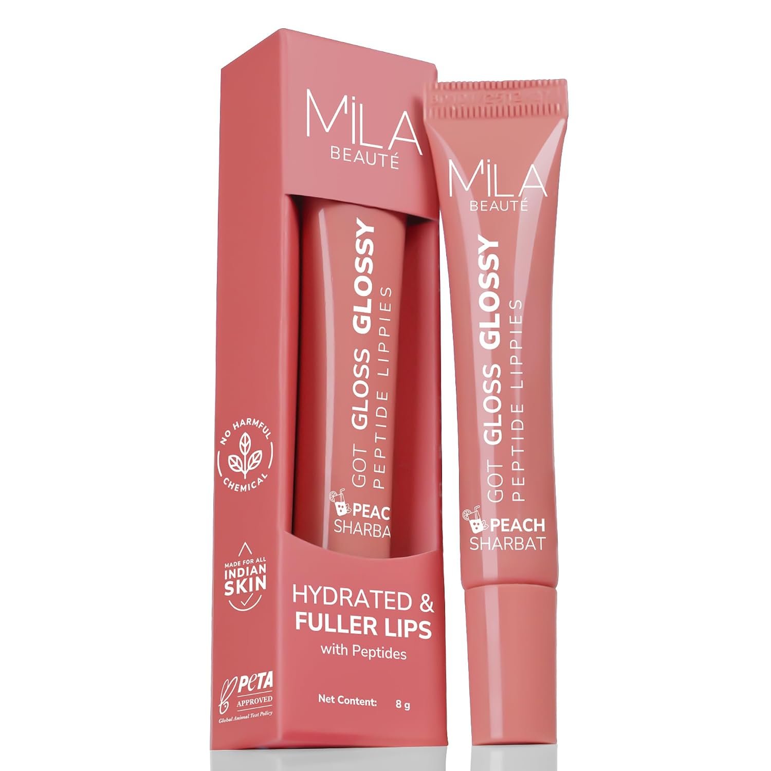 Mila Beauté Peptide Lip Gloss Balm I With SPF & Hyaluronic Acid I Plump & Fuller Lips I Hydrating & Shiny Lip Balm Non Sticky I Highly Pigmented I Soft & Nourished Lips – Peach Sharbat